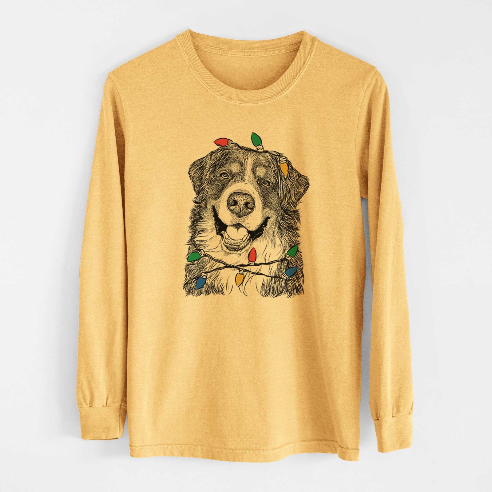 Christmas Lights Eiger the Bernese Mountain Dog - Heavyweight 100% Cotton Long Sleeve