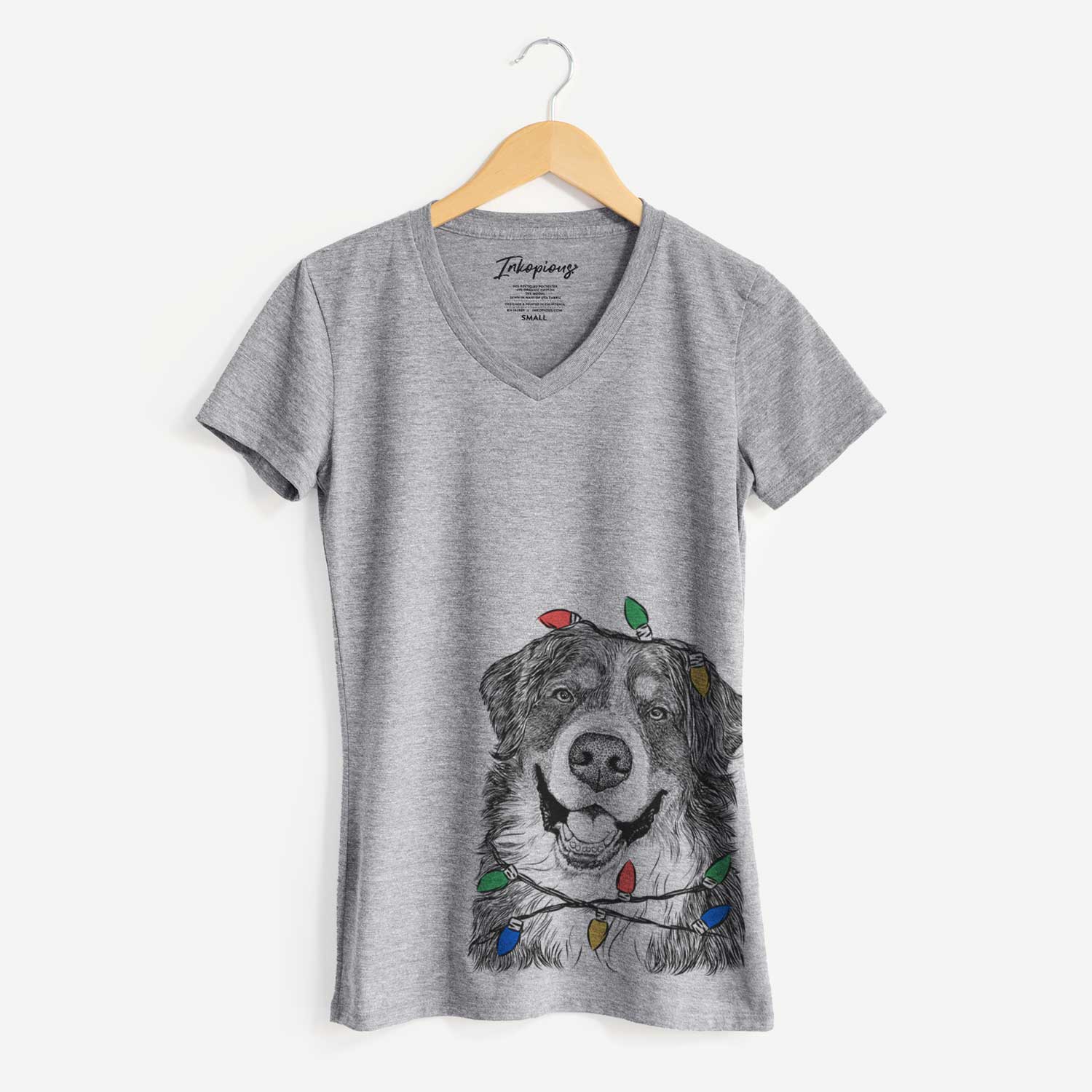 Christmas Lights Eiger the Bernese Mountain Dog - Women's V-neck Shirt