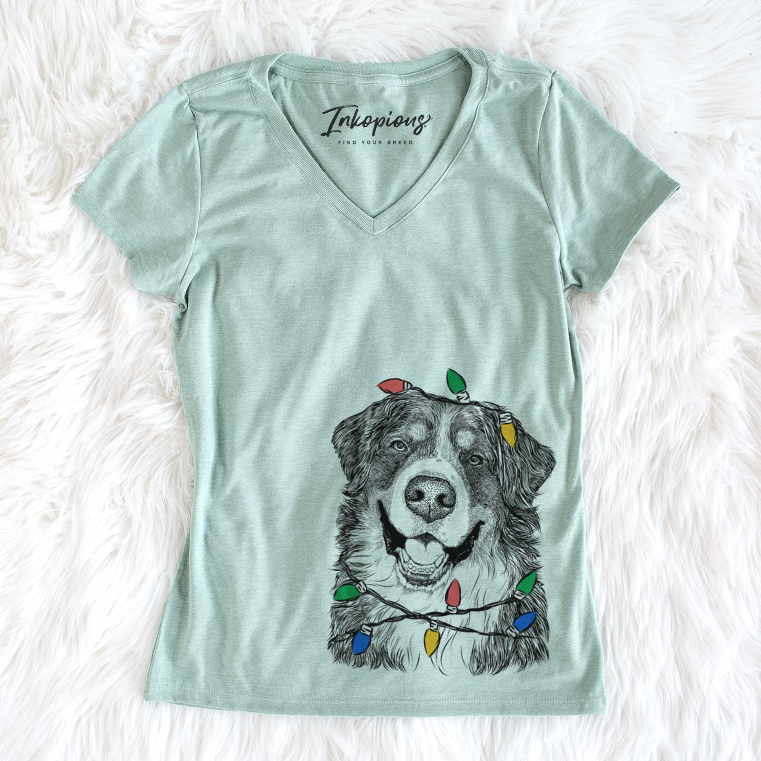 Christmas Lights Eiger the Bernese Mountain Dog - Women's V-neck Shirt