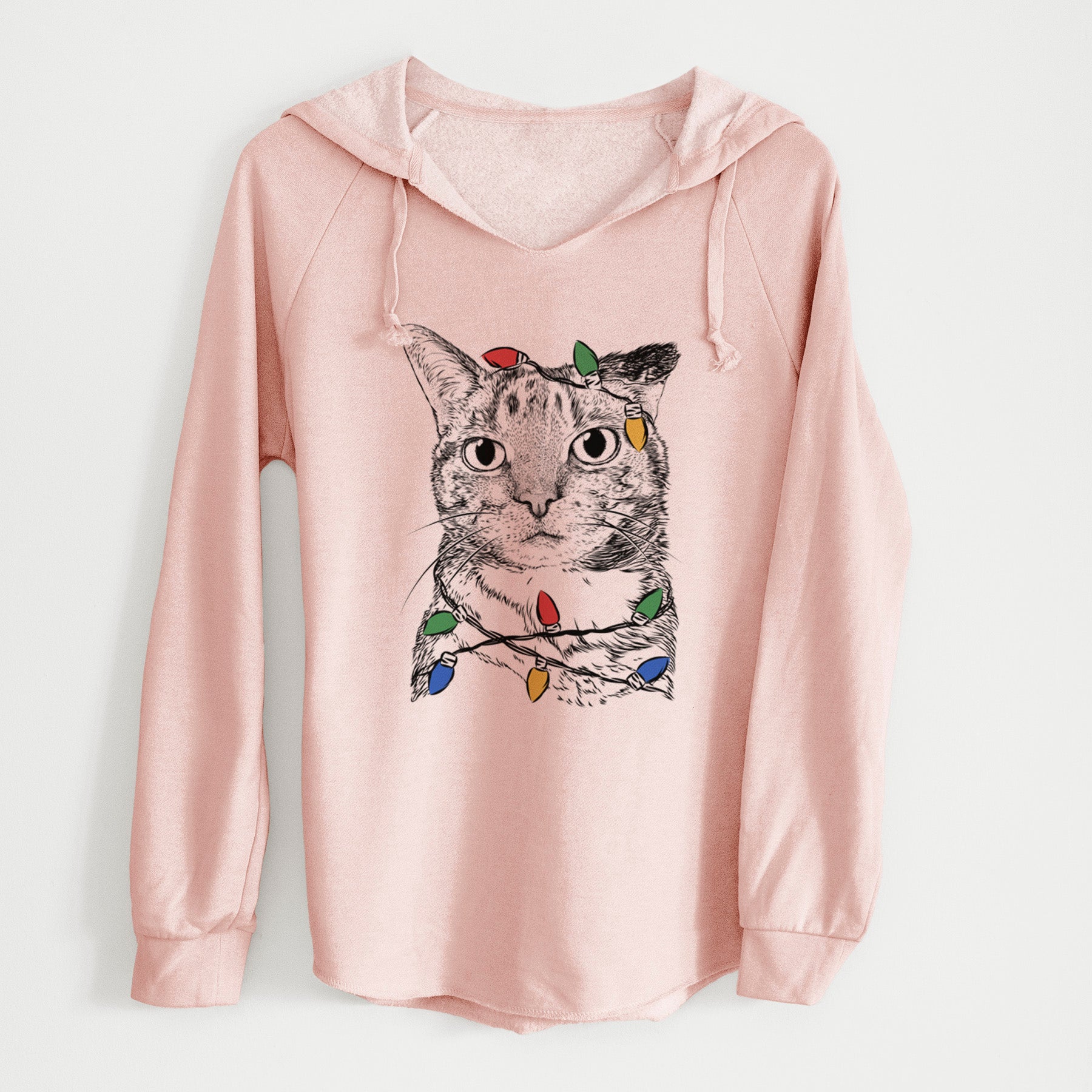 Christmas Lights Eleanor the Domestic Shorthair Cat - Cali Wave Hooded Sweatshirt