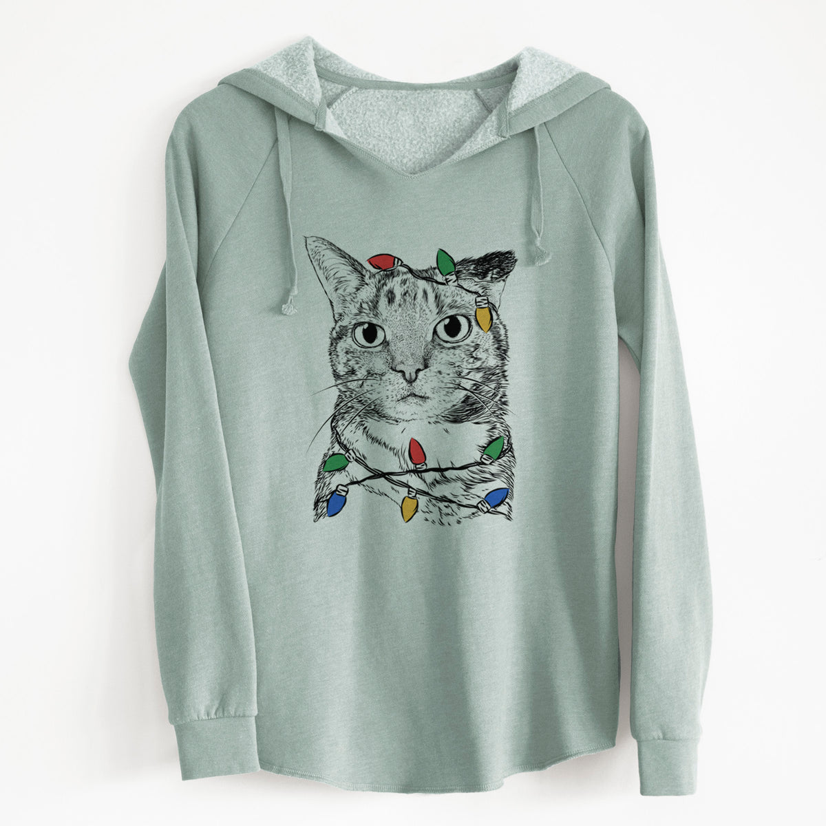 Christmas Lights Eleanor the Domestic Shorthair Cat - Cali Wave Hooded Sweatshirt