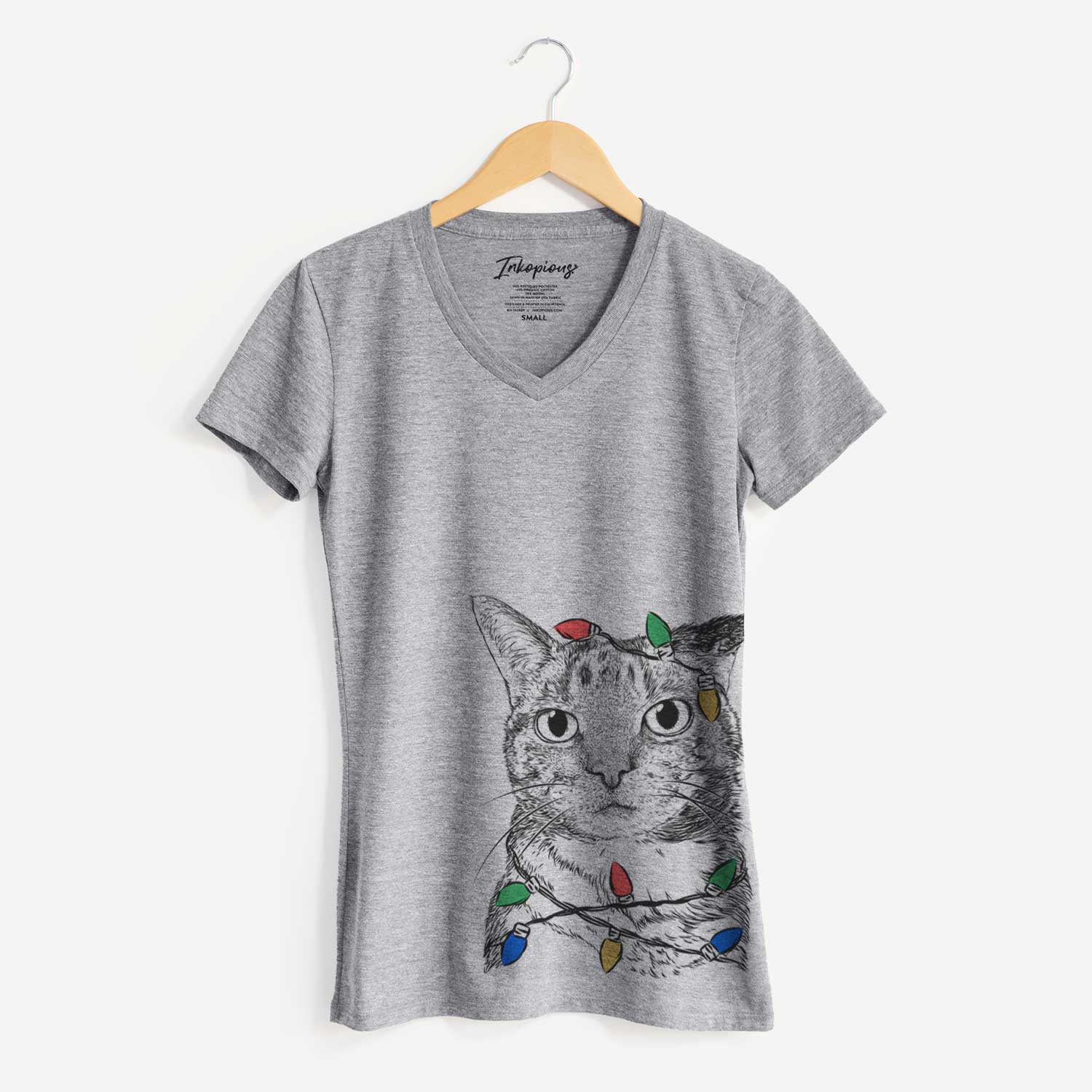 Christmas Lights Eleanor the Domestic Shorthair Cat - Women's V-neck Shirt