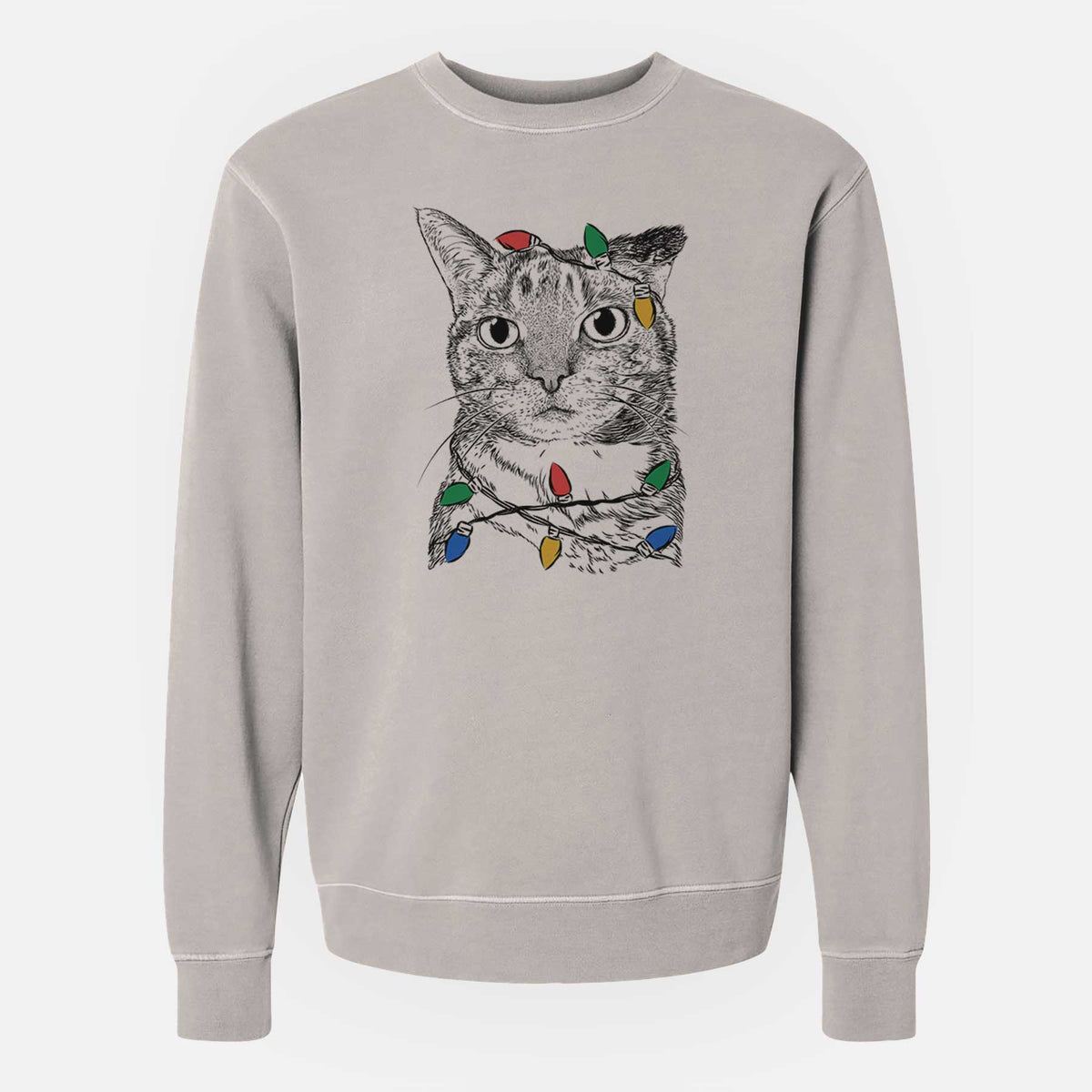 Christmas Lights Eleanor the Domestic Shorthair Cat - Unisex Pigment Dyed Crew Sweatshirt