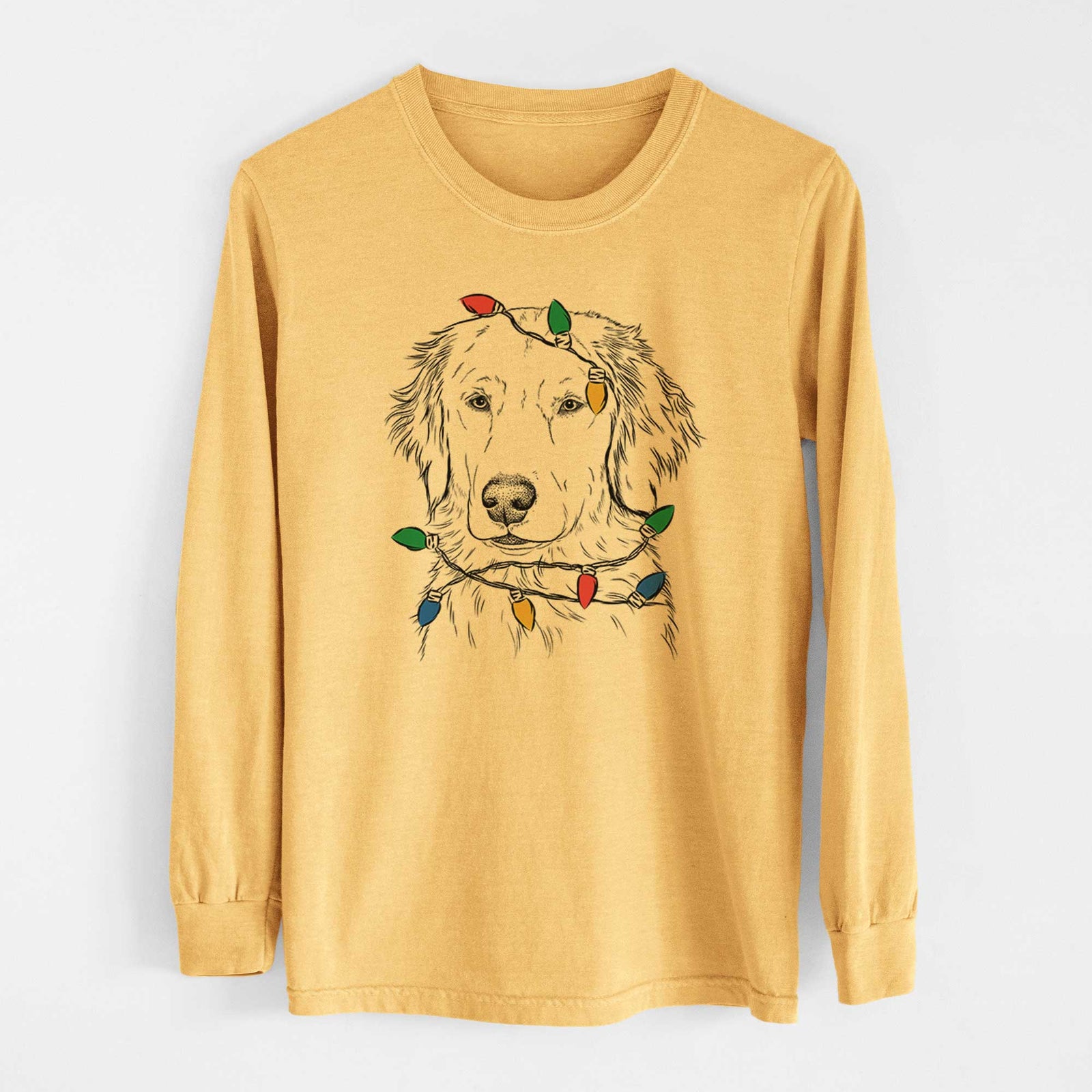 Christmas Lights Eli the Golden Retriever - Heavyweight 100% Cotton Long Sleeve
