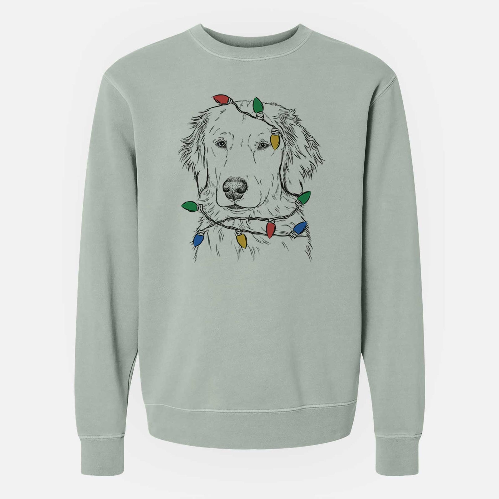 Christmas Lights Eli the Golden Retriever - Unisex Pigment Dyed Crew Sweatshirt