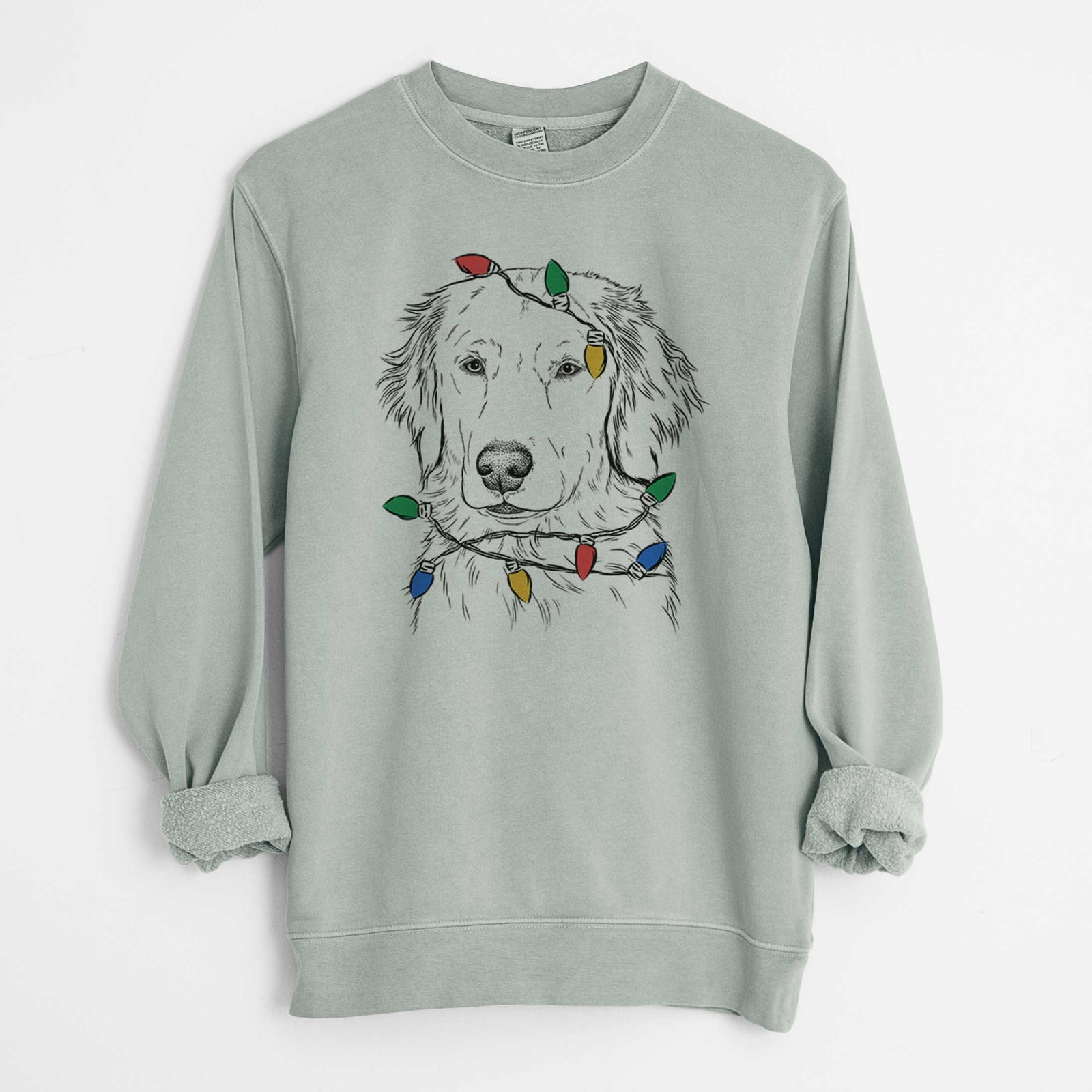 Christmas Lights Eli the Golden Retriever - Unisex Pigment Dyed Crew Sweatshirt