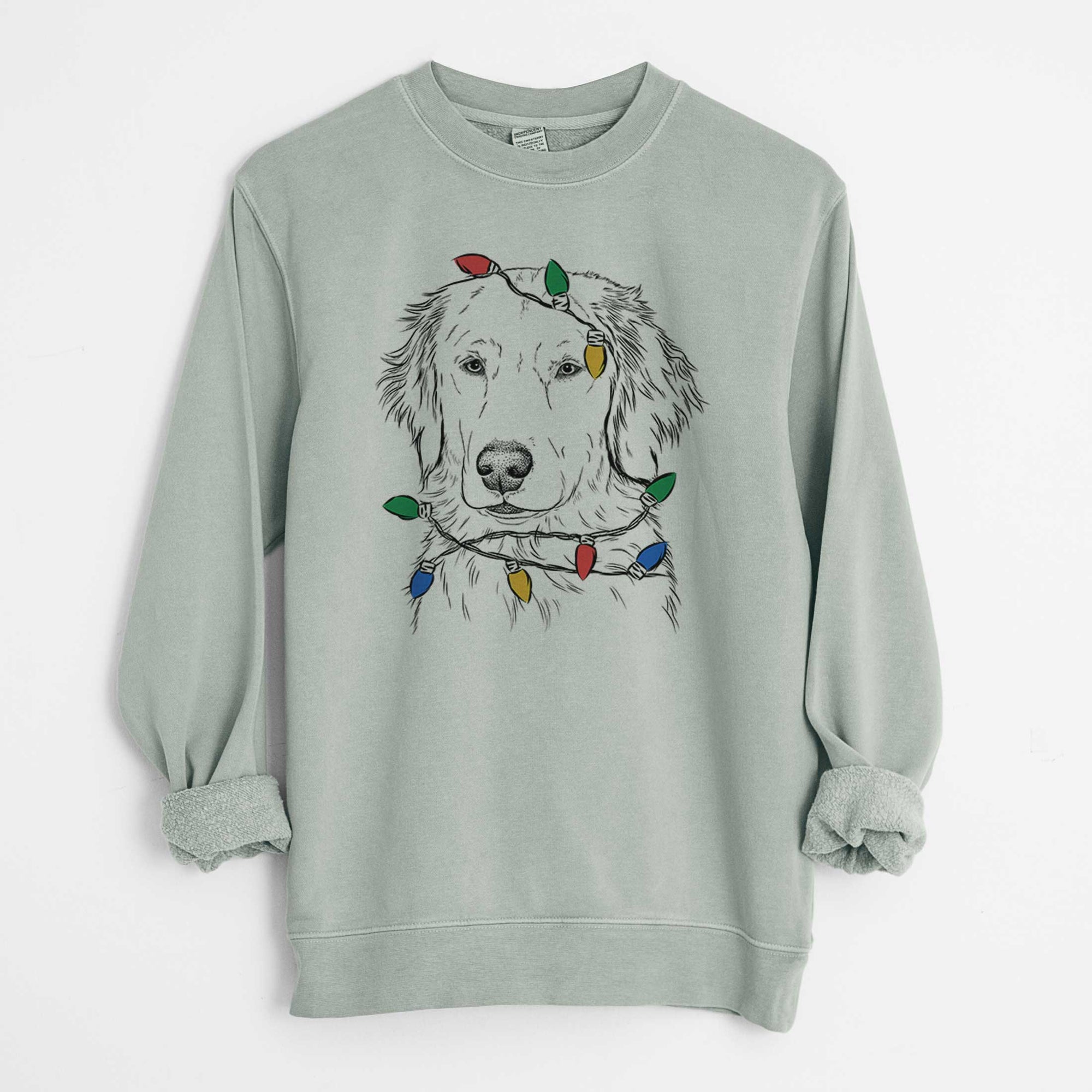 Christmas Lights Eli the Golden Retriever - Unisex Pigment Dyed Crew Sweatshirt