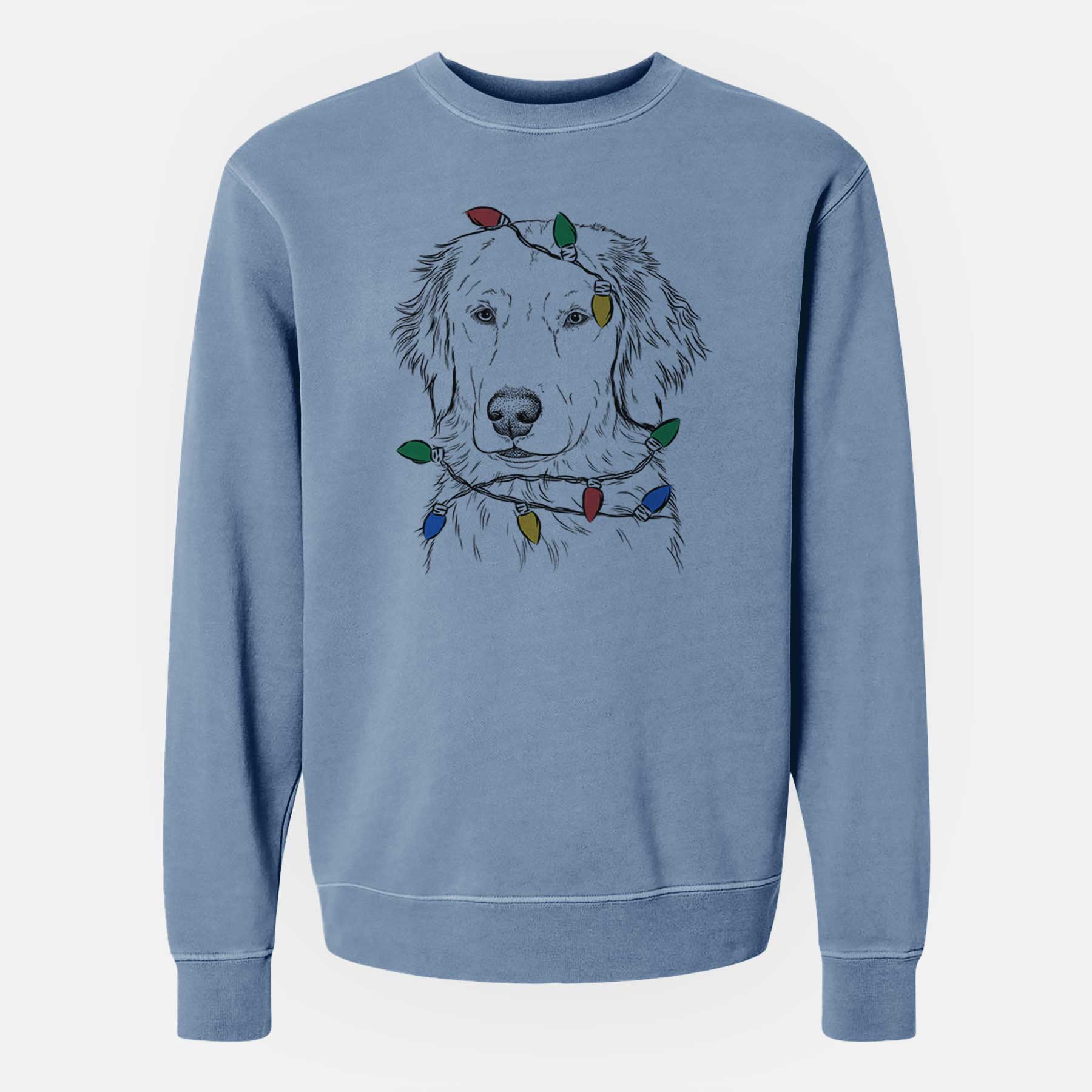 Christmas Lights Eli the Golden Retriever - Unisex Pigment Dyed Crew Sweatshirt