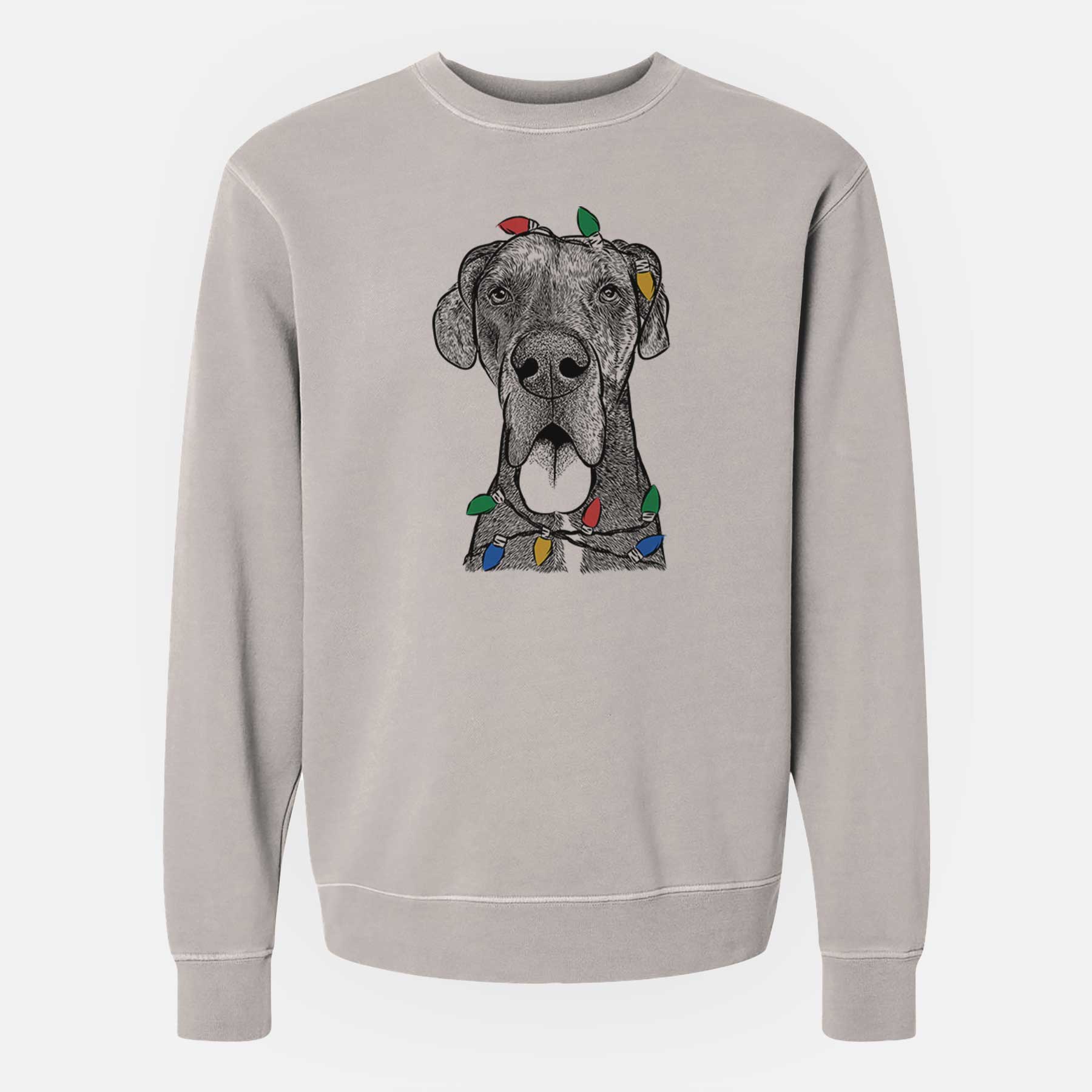 Christmas Lights Eli the Great Dane - Unisex Pigment Dyed Crew Sweatshirt