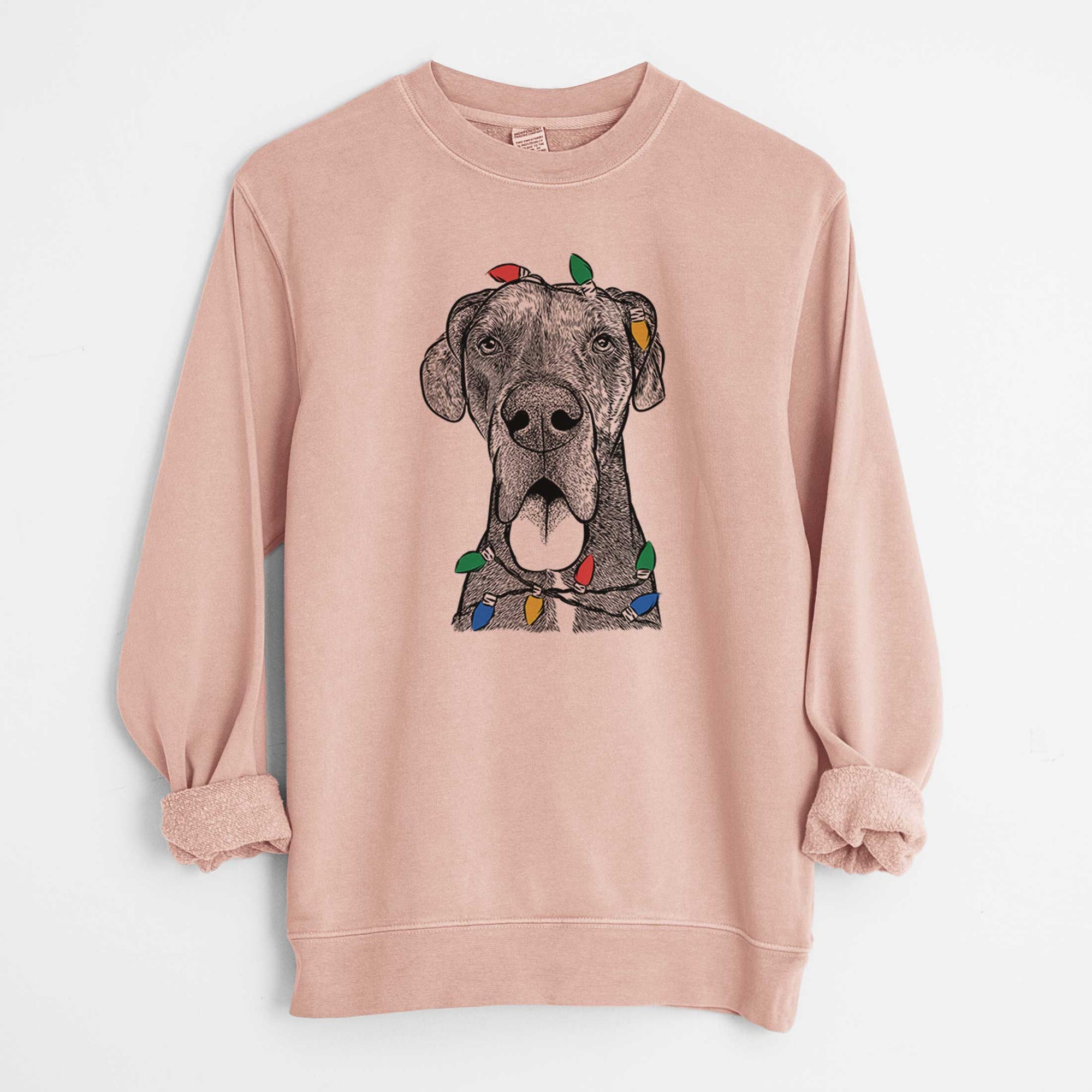 Christmas Lights Eli the Great Dane - Unisex Pigment Dyed Crew Sweatshirt