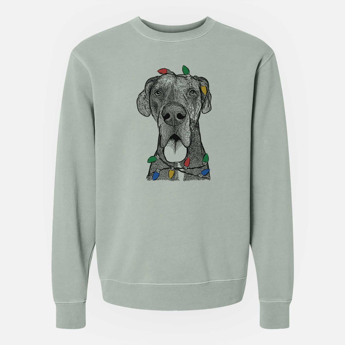 Christmas Lights Eli the Great Dane - Unisex Pigment Dyed Crew Sweatshirt