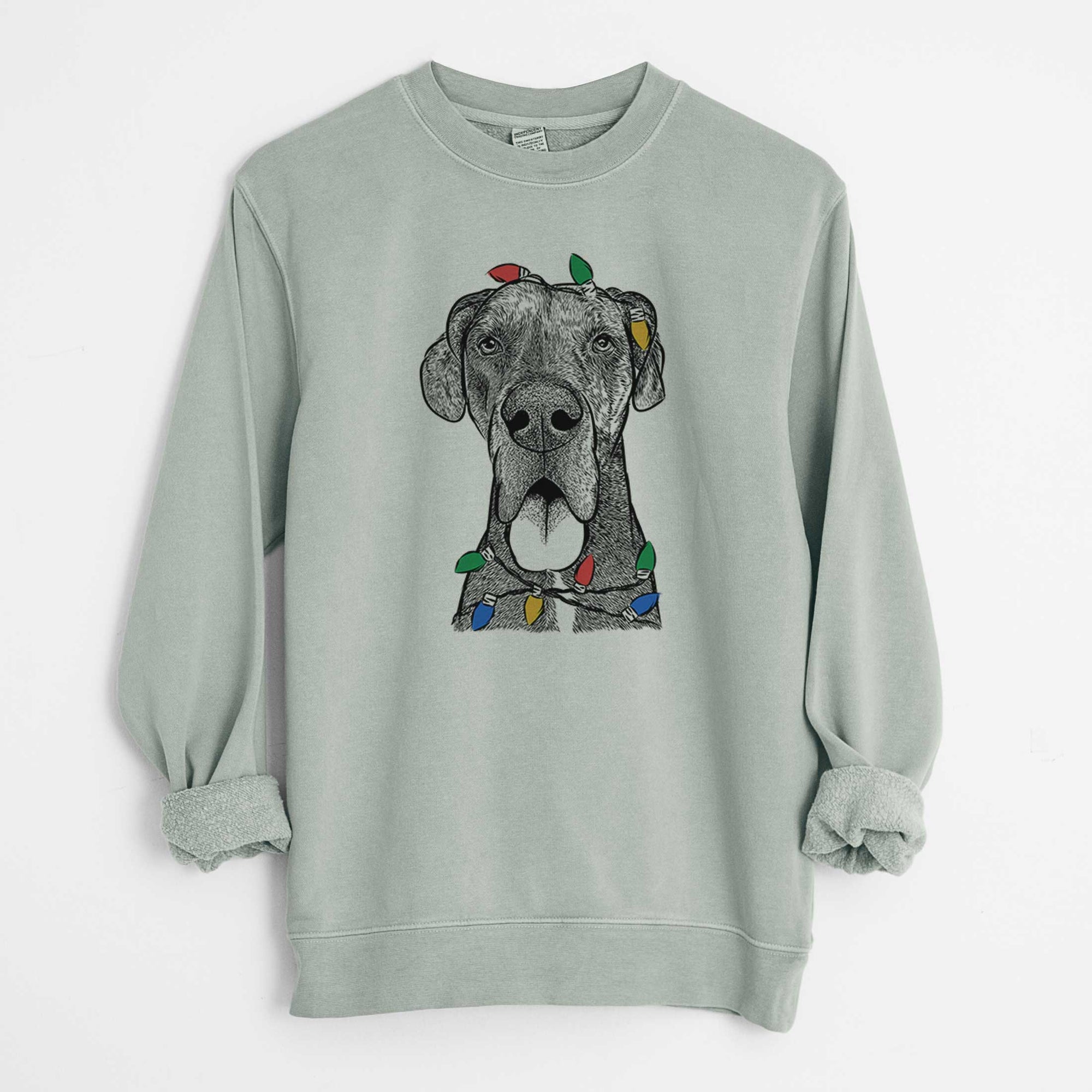 Christmas Lights Eli the Great Dane - Unisex Pigment Dyed Crew Sweatshirt