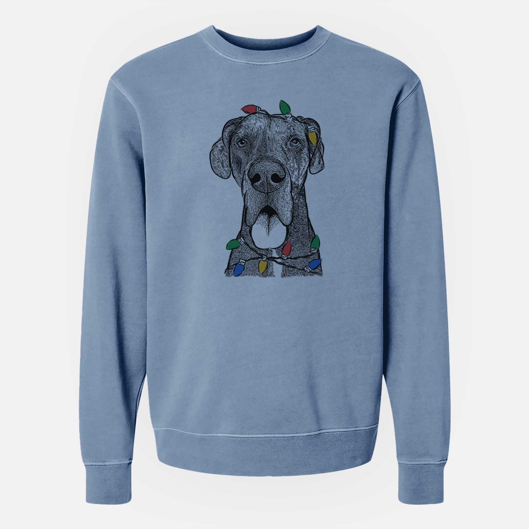 Christmas Lights Eli the Great Dane - Unisex Pigment Dyed Crew Sweatshirt