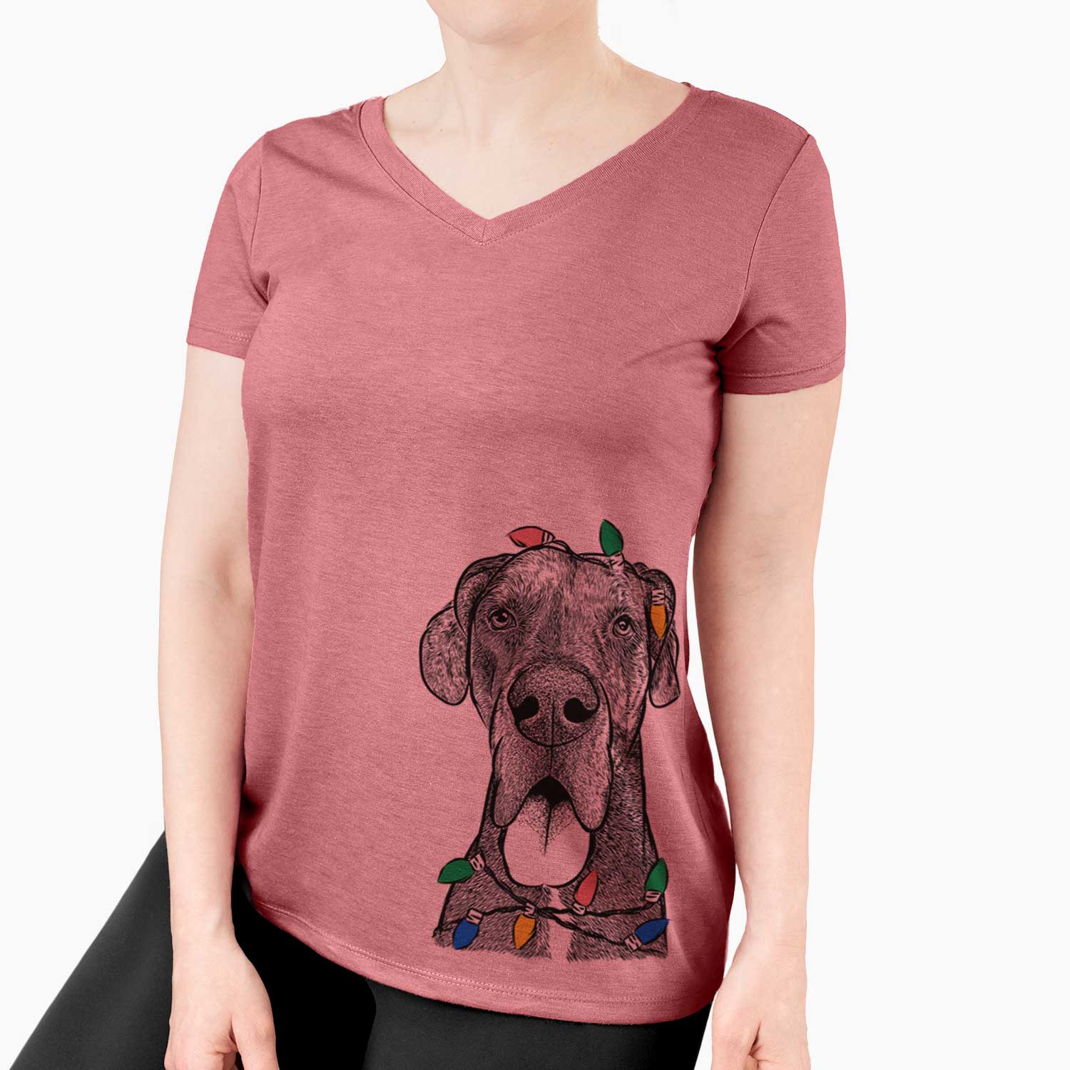 Christmas Lights Eli the Great Dane - Women's V-neck Shirt