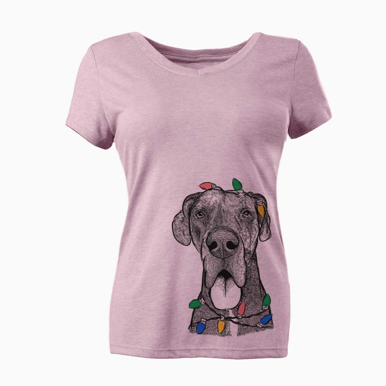 Christmas Lights Eli the Great Dane - Women's V-neck Shirt