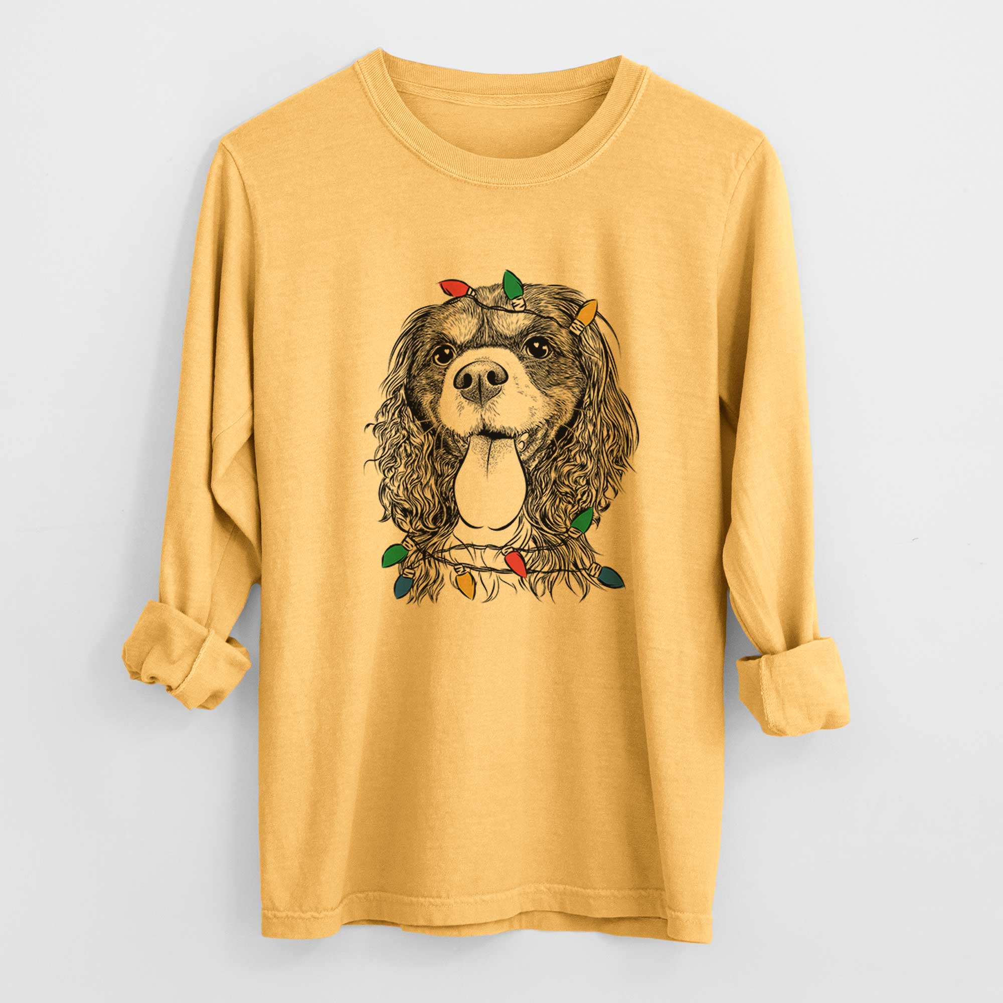 Christmas Lights Elizabeth the Cavalier King Charles Spaniel - Heavyweight 100% Cotton Long Sleeve