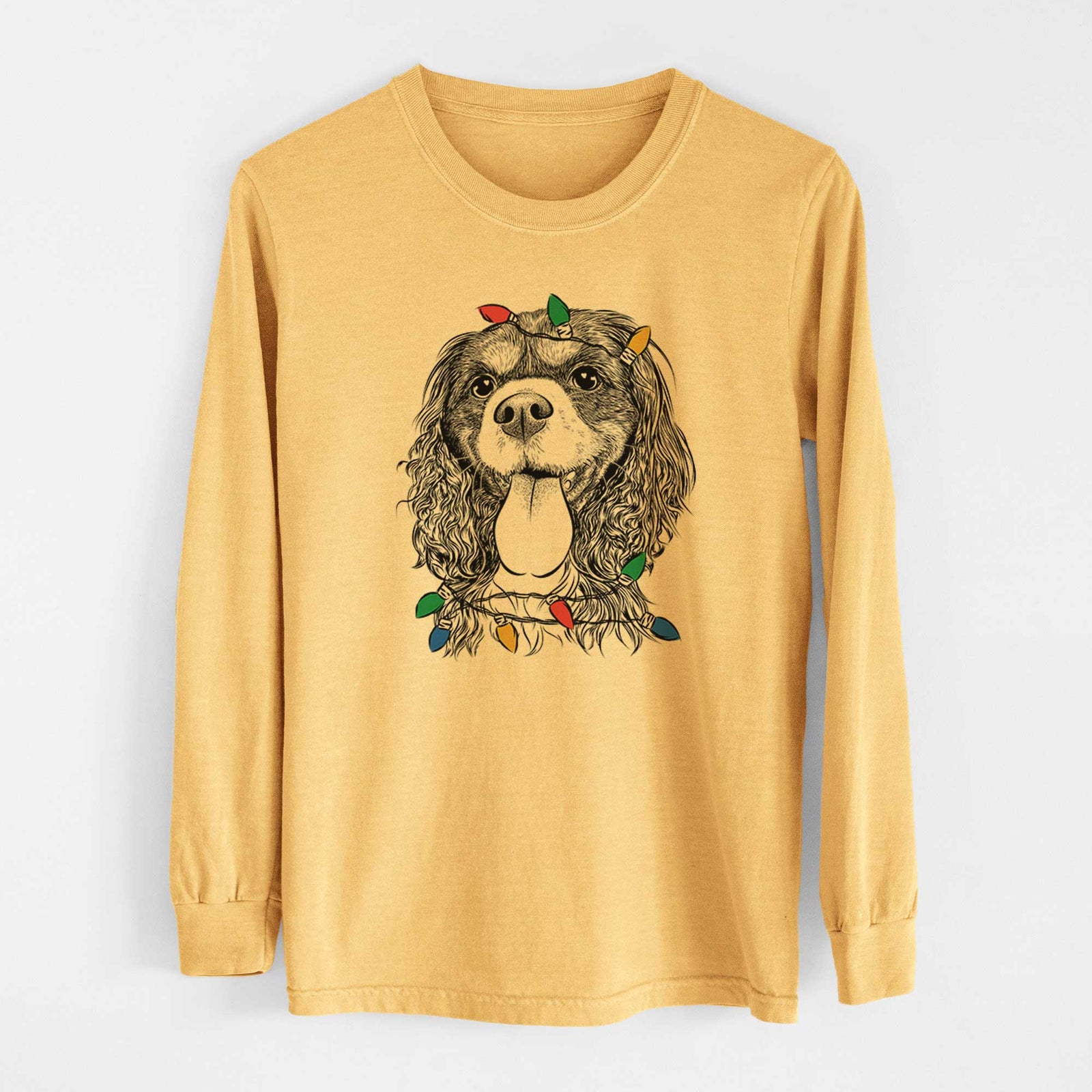 Christmas Lights Elizabeth the Cavalier King Charles Spaniel - Heavyweight 100% Cotton Long Sleeve