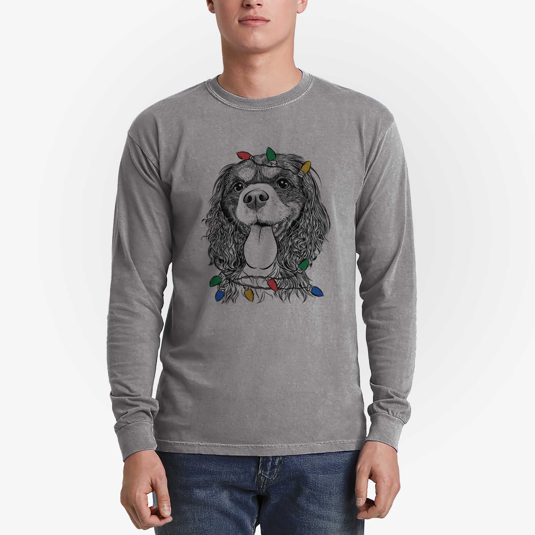 Christmas Lights Elizabeth the Cavalier King Charles Spaniel - Heavyweight 100% Cotton Long Sleeve