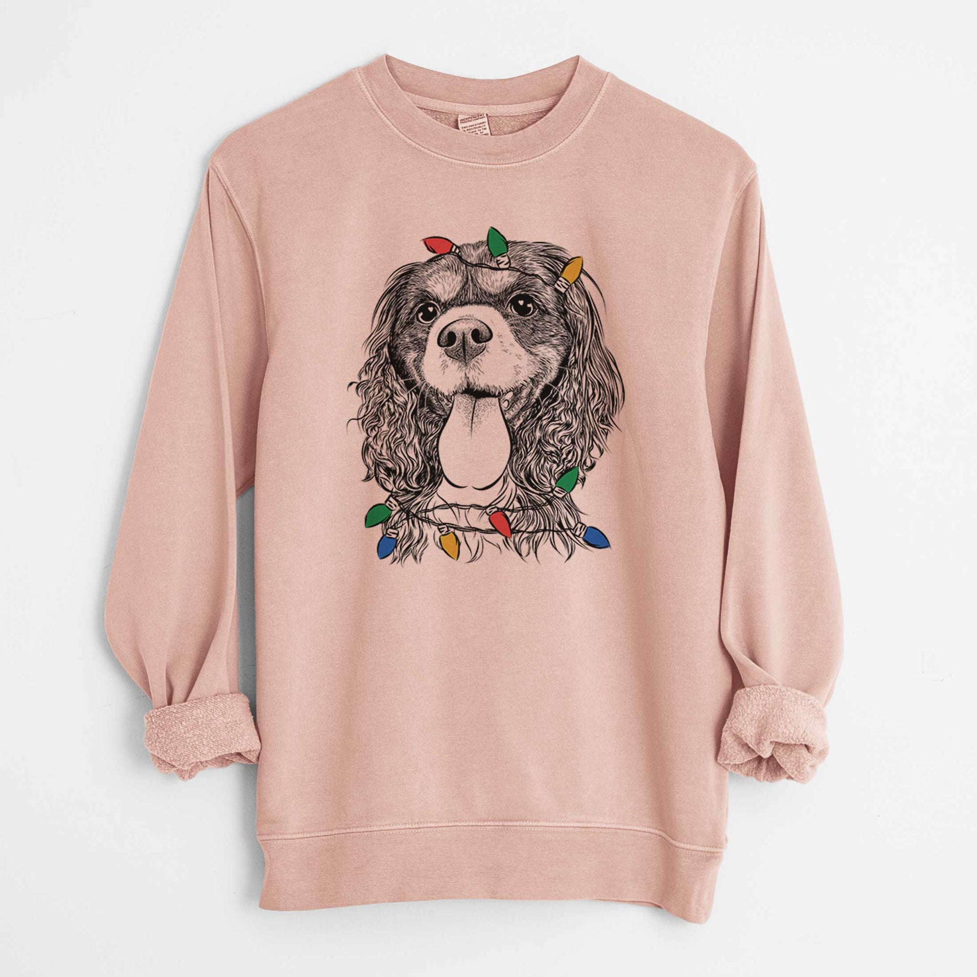 Christmas Lights Elizabeth the Cavalier King Charles Spaniel - Unisex Pigment Dyed Crew Sweatshirt