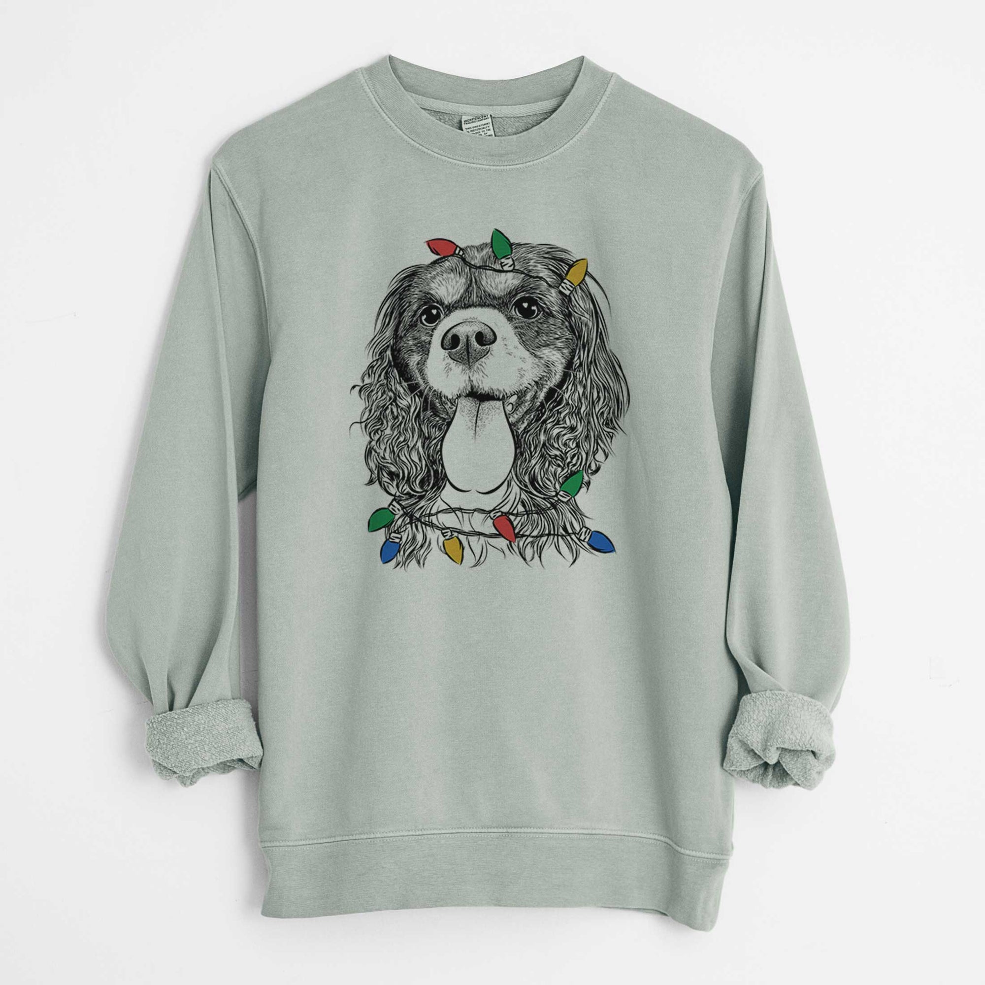 Christmas Lights Elizabeth the Cavalier King Charles Spaniel - Unisex Pigment Dyed Crew Sweatshirt