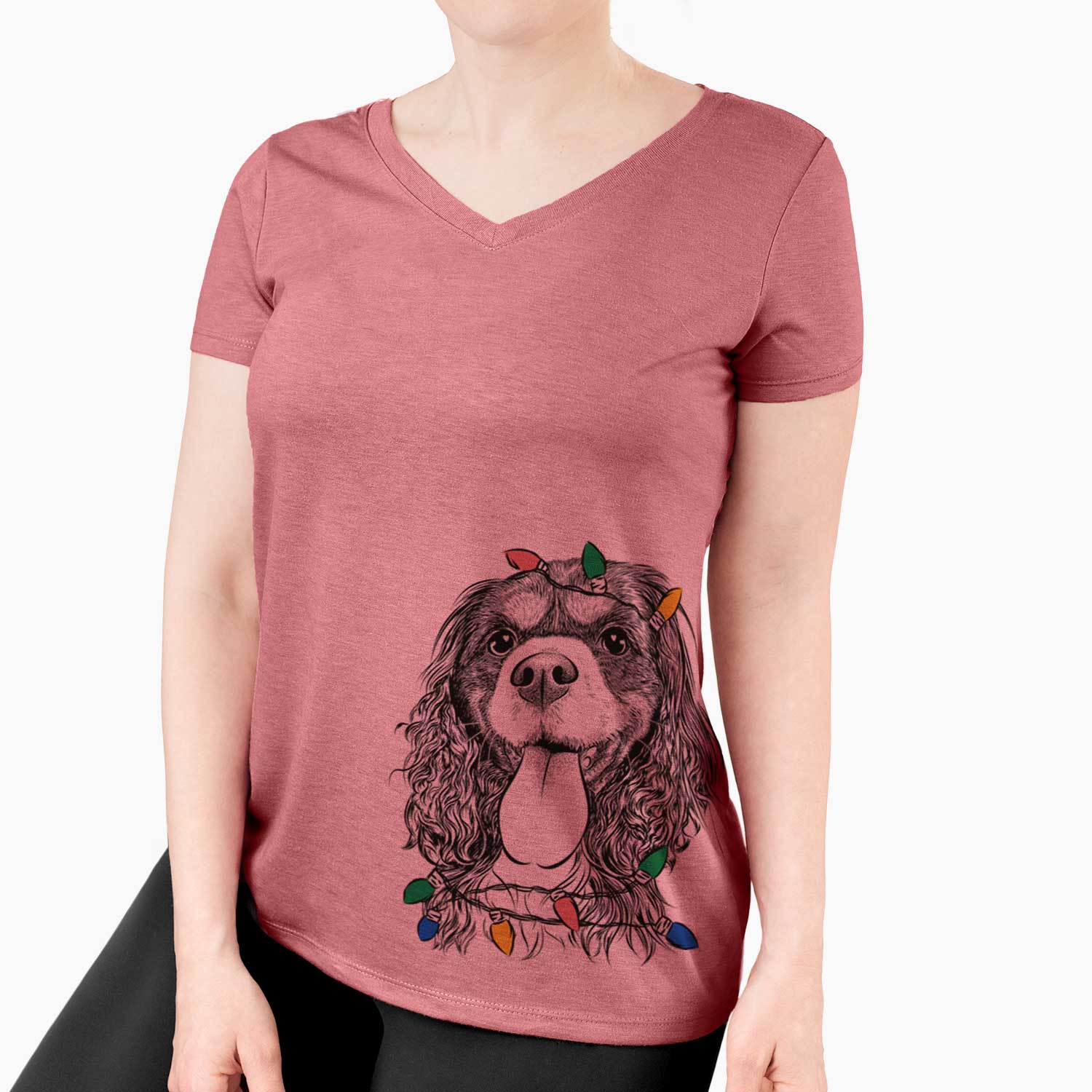 Christmas Lights Elizabeth the Cavalier King Charles Spaniel - Women's V-neck Shirt