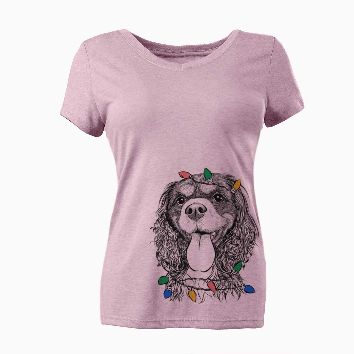 Christmas Lights Elizabeth the Cavalier King Charles Spaniel - Women's V-neck Shirt