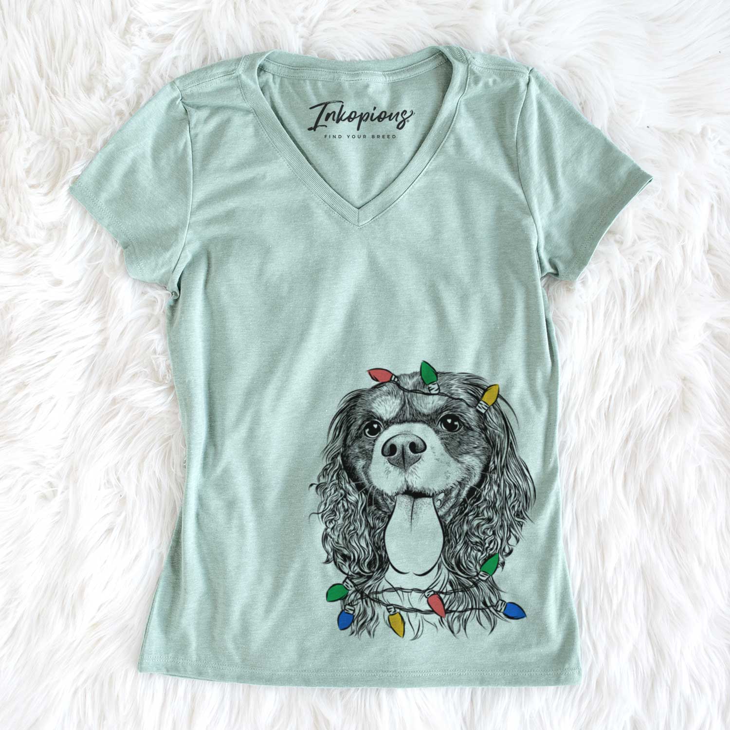 Christmas Lights Elizabeth the Cavalier King Charles Spaniel - Women's V-neck Shirt