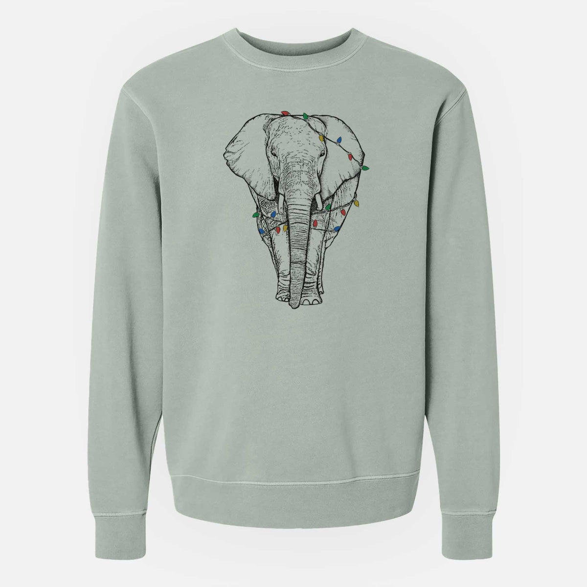 Christmas Lights Ella the Elephant - Unisex Pigment Dyed Crew Sweatshirt