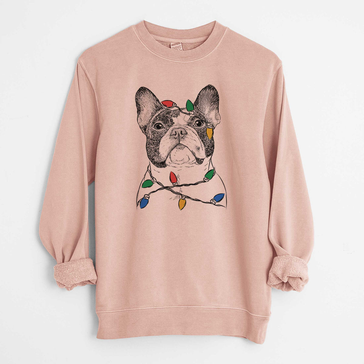 Christmas Lights Ella the French Bulldog - Unisex Pigment Dyed Crew Sweatshirt