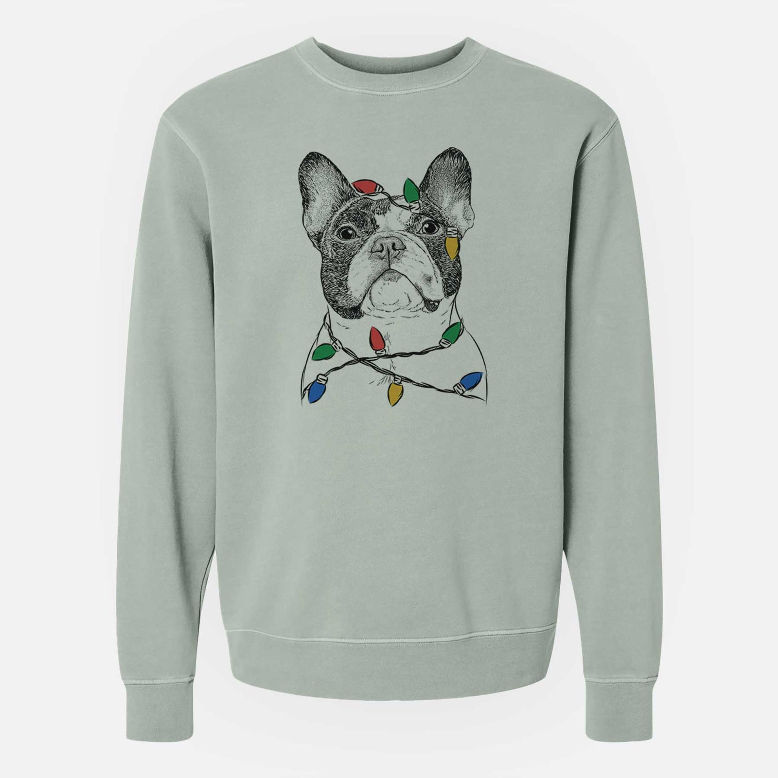 Christmas Lights Ella the French Bulldog - Unisex Pigment Dyed Crew Sweatshirt