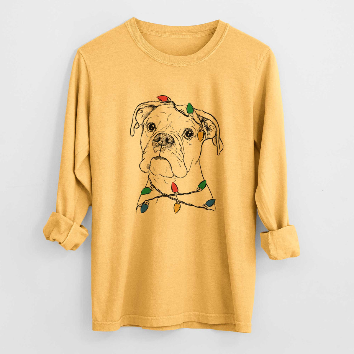 Christmas Lights Ellie the Boxer - Heavyweight 100% Cotton Long Sleeve