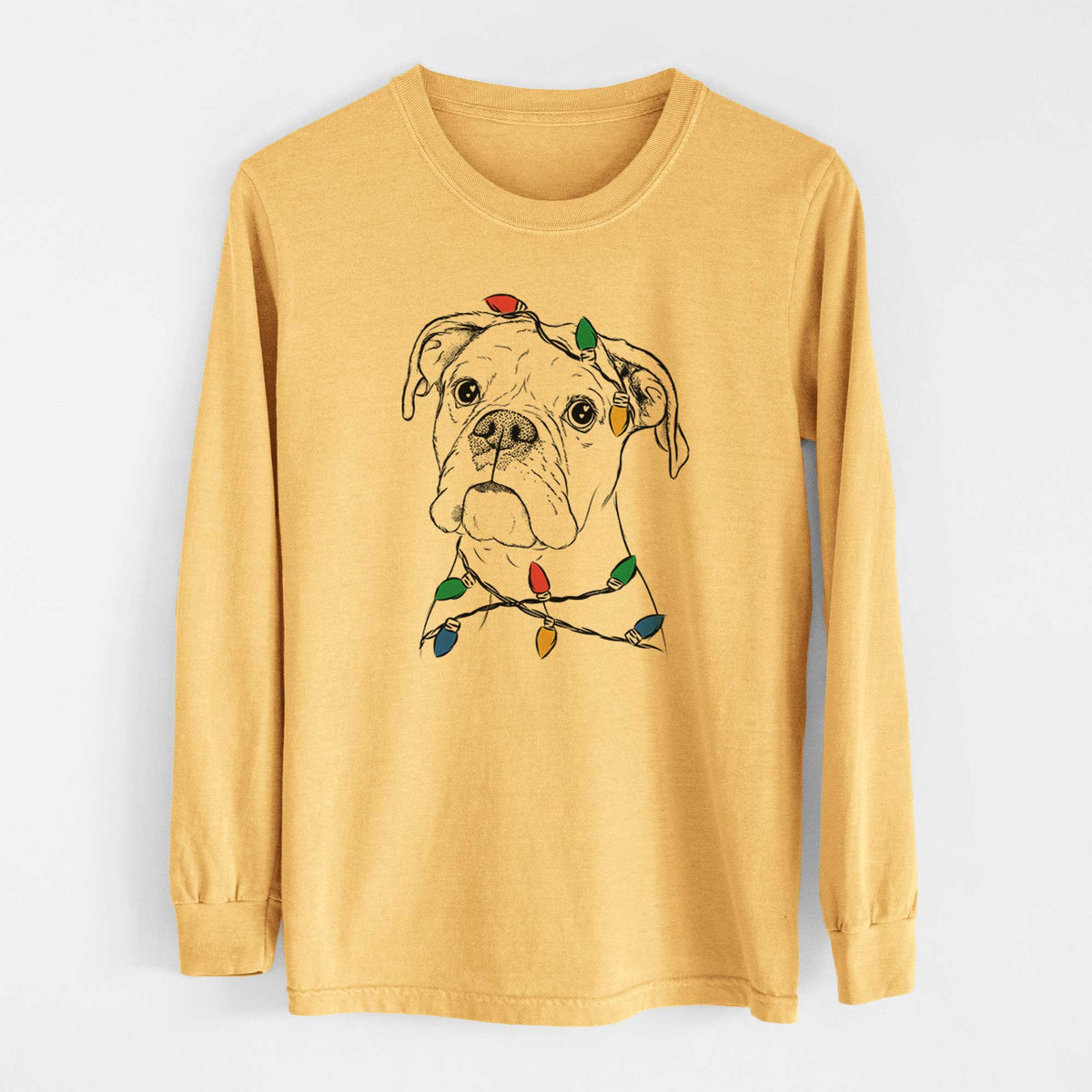 Christmas Lights Ellie the Boxer - Heavyweight 100% Cotton Long Sleeve