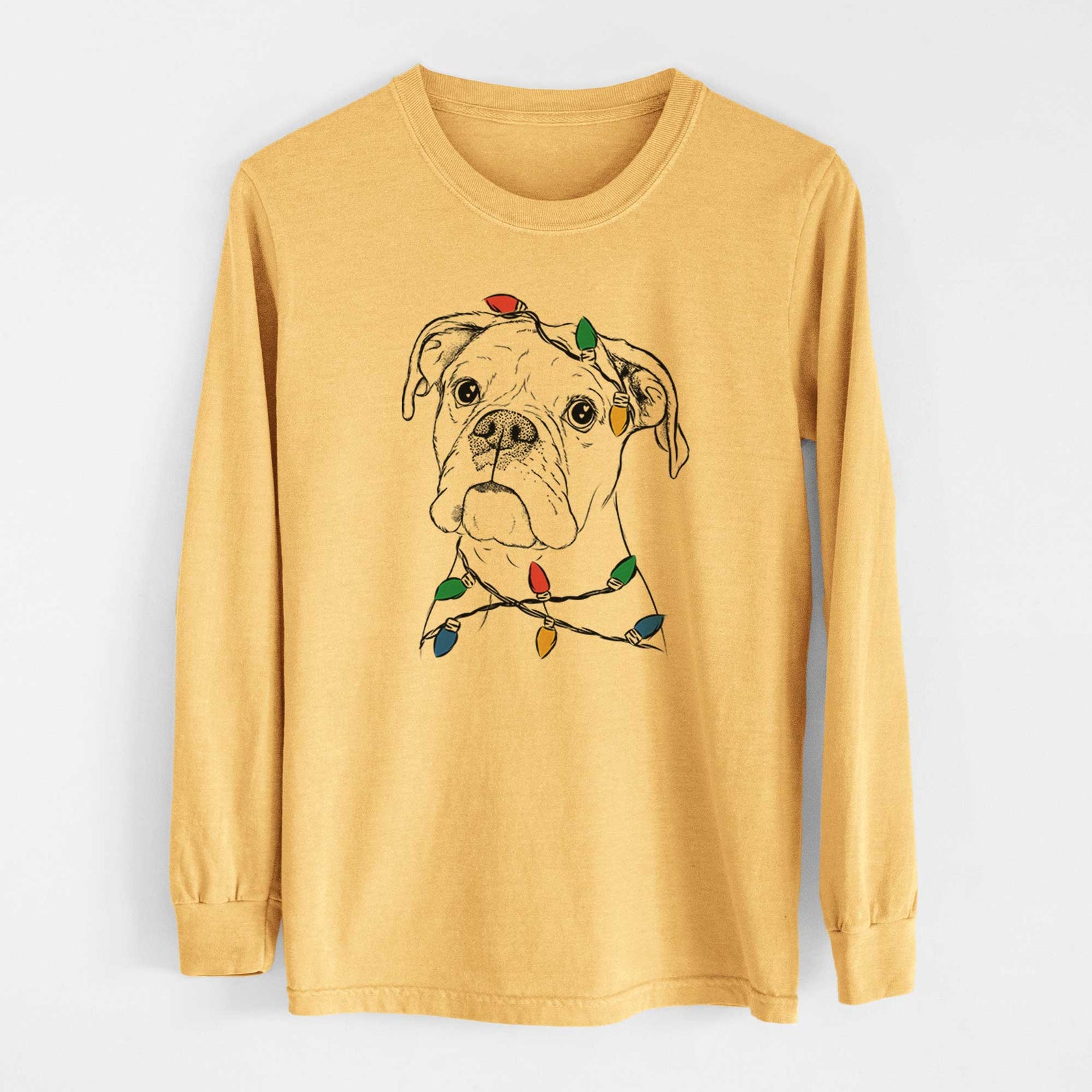 Christmas Lights Ellie the Boxer - Heavyweight 100% Cotton Long Sleeve