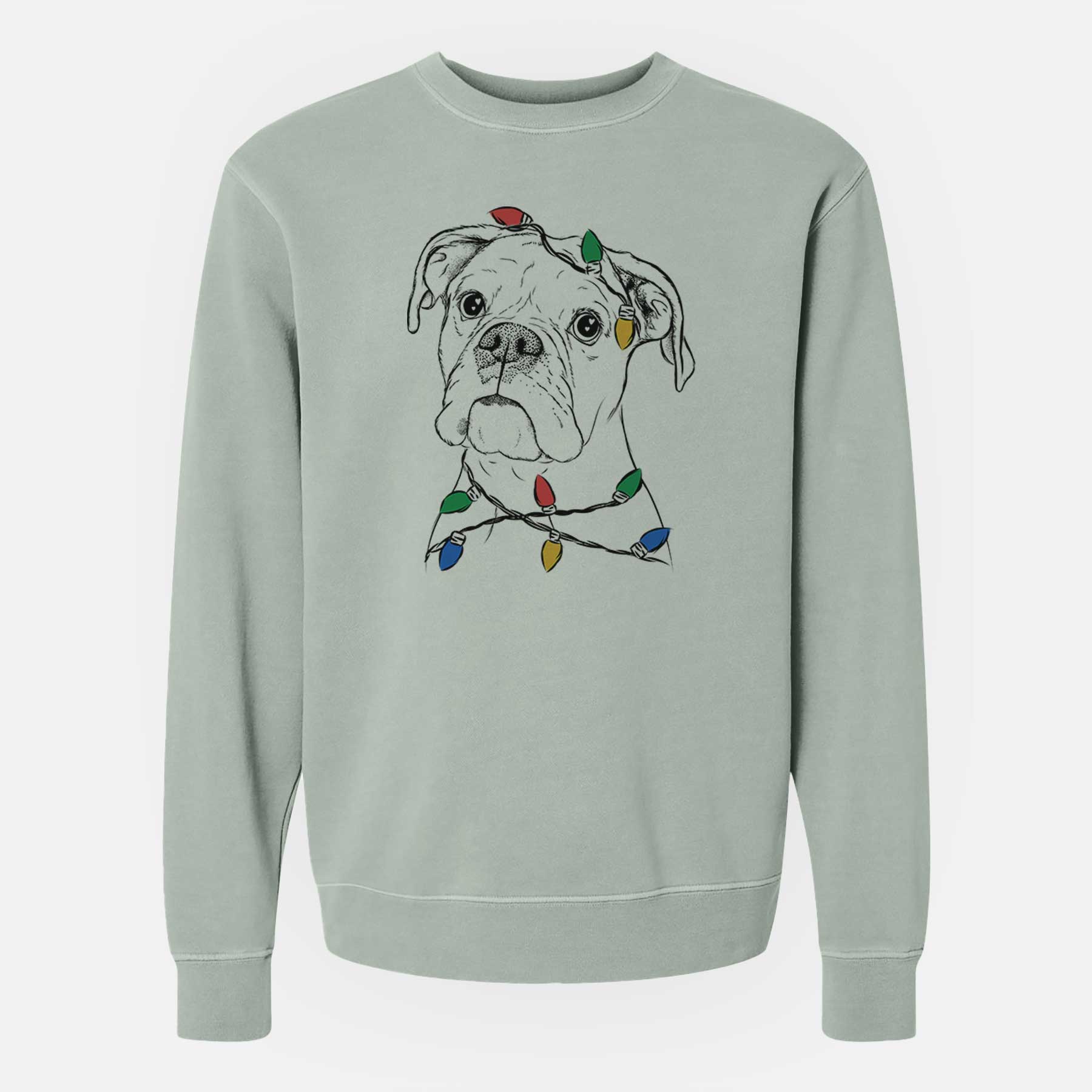 Christmas Lights Ellie the Boxer - Unisex Pigment Dyed Crew Sweatshirt