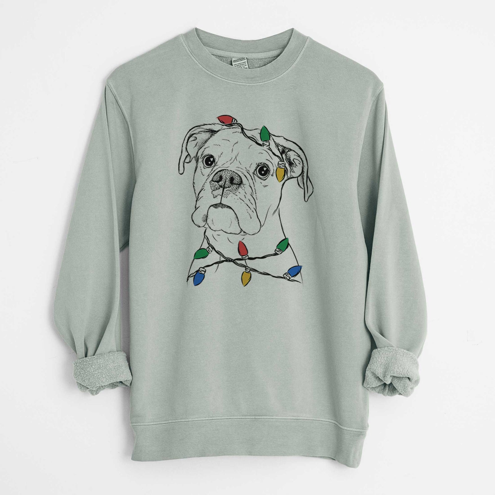 Christmas Lights Ellie the Boxer - Unisex Pigment Dyed Crew Sweatshirt