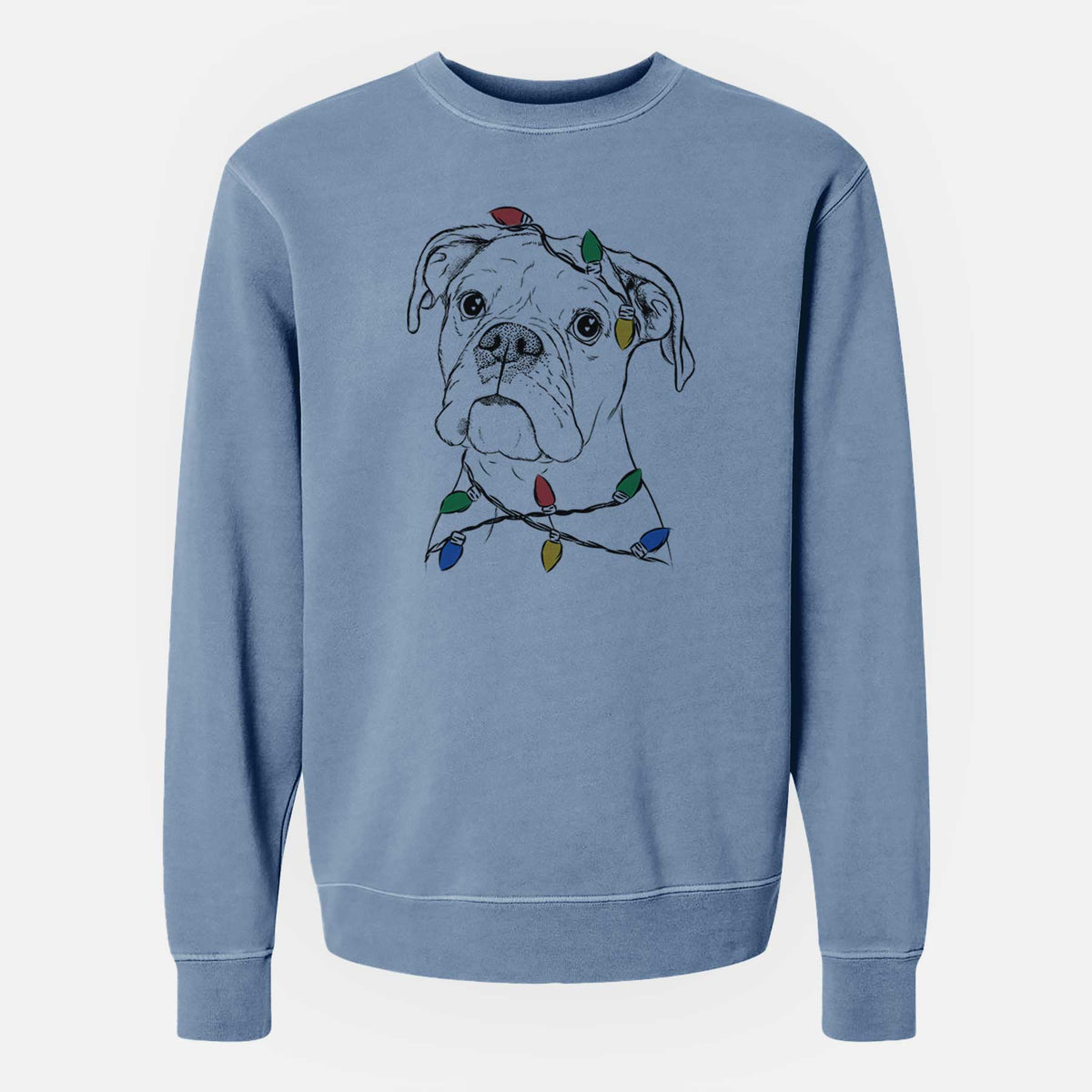 Christmas Lights Ellie the Boxer - Unisex Pigment Dyed Crew Sweatshirt
