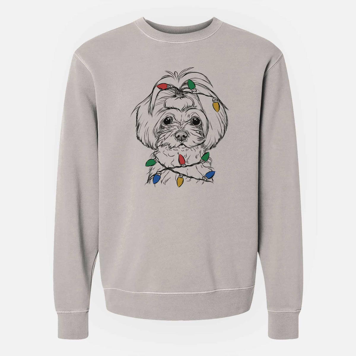 Christmas Lights Ellie the Maltese - Unisex Pigment Dyed Crew Sweatshirt