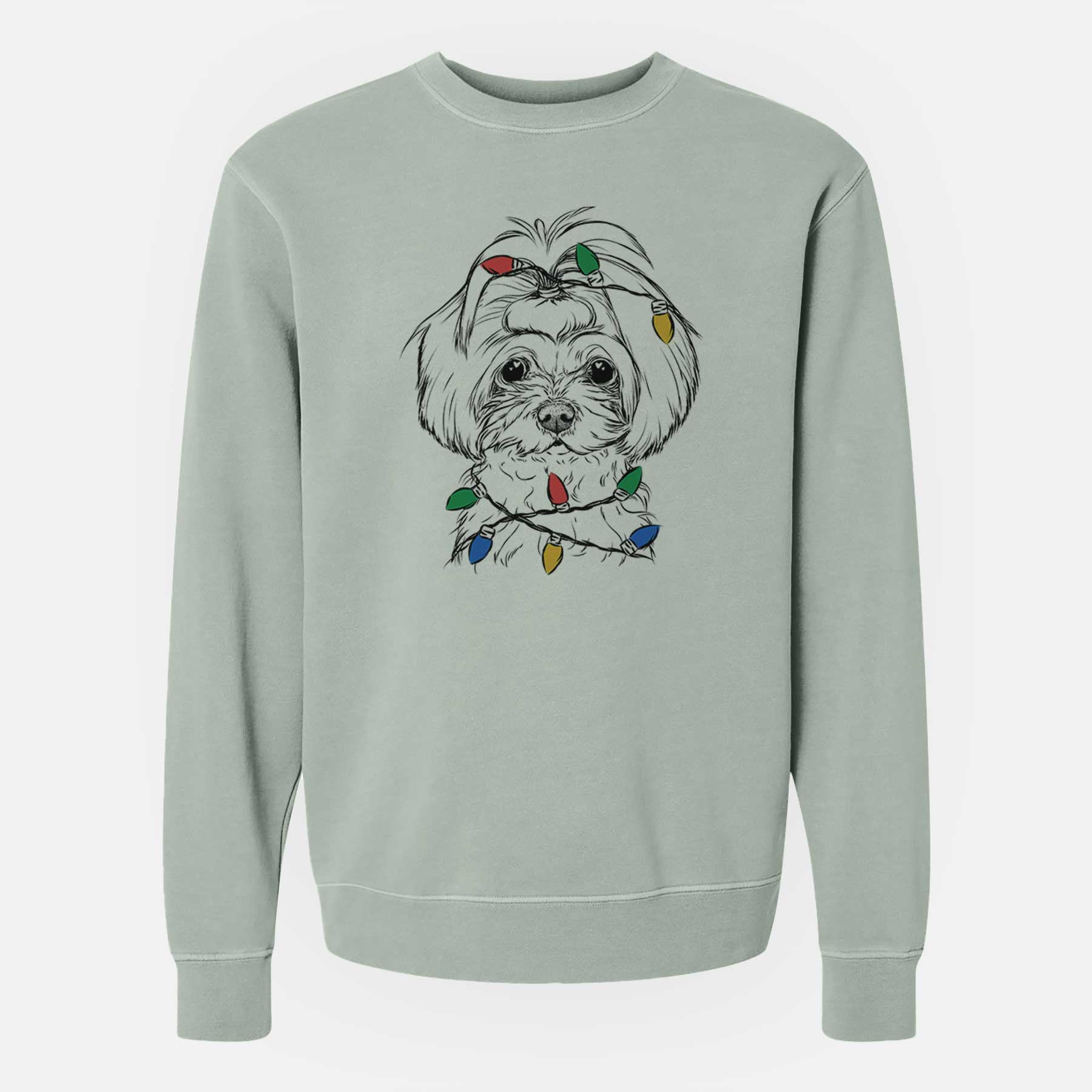 Christmas Lights Ellie the Maltese - Unisex Pigment Dyed Crew Sweatshirt