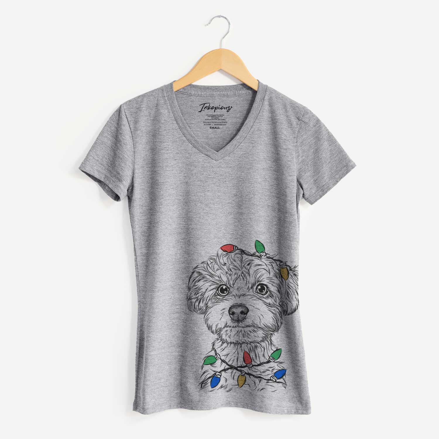 Christmas Lights Elliott the Yorkiepoo - Women's V-neck Shirt