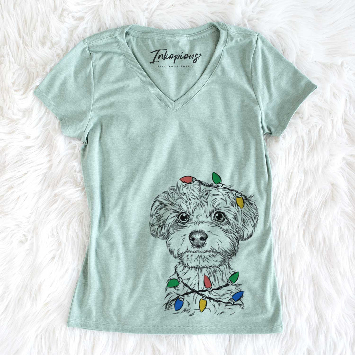 Christmas Lights Elliott the Yorkiepoo - Women's V-neck Shirt