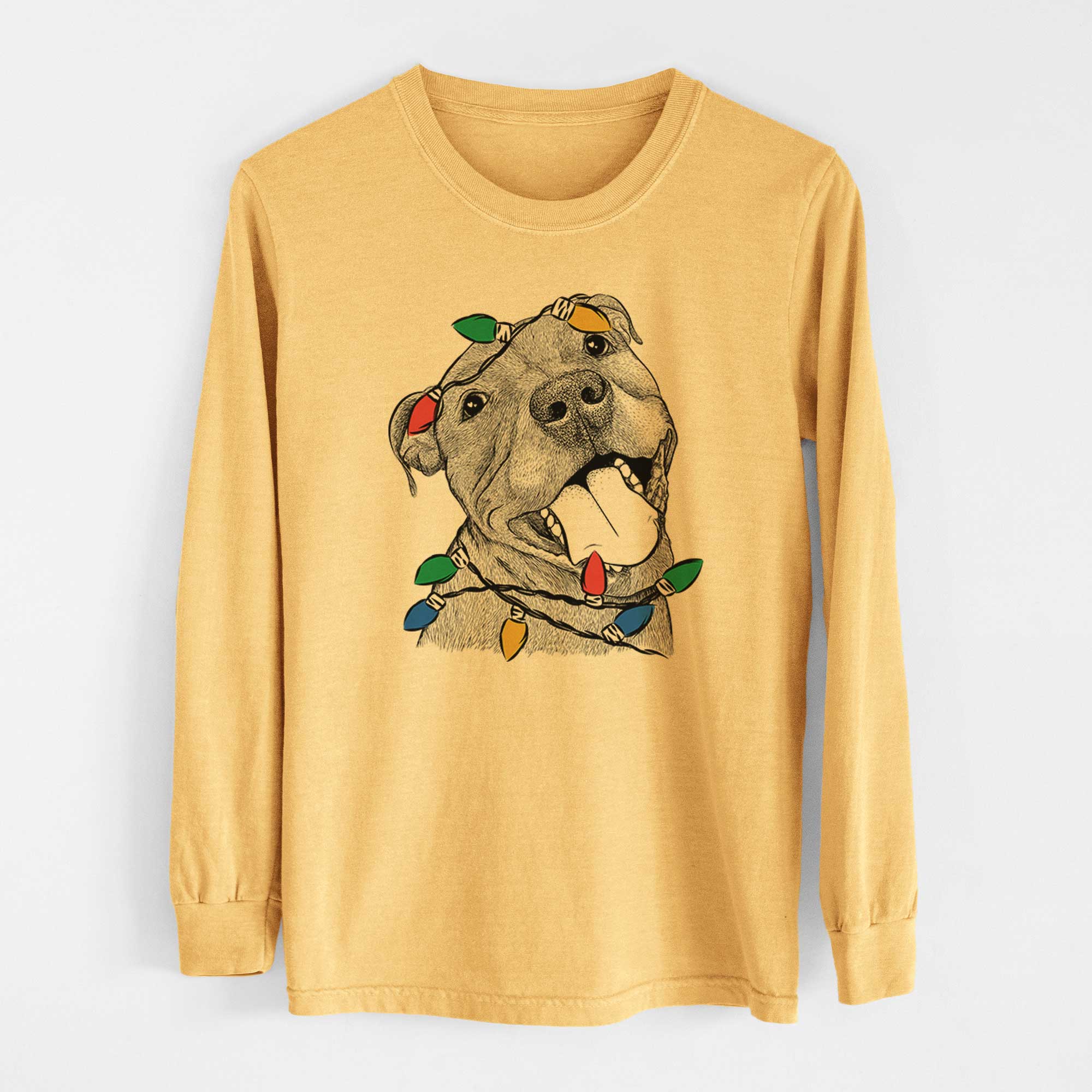 Christmas Lights Eloise the Pitbull Mix - Heavyweight 100% Cotton Long Sleeve