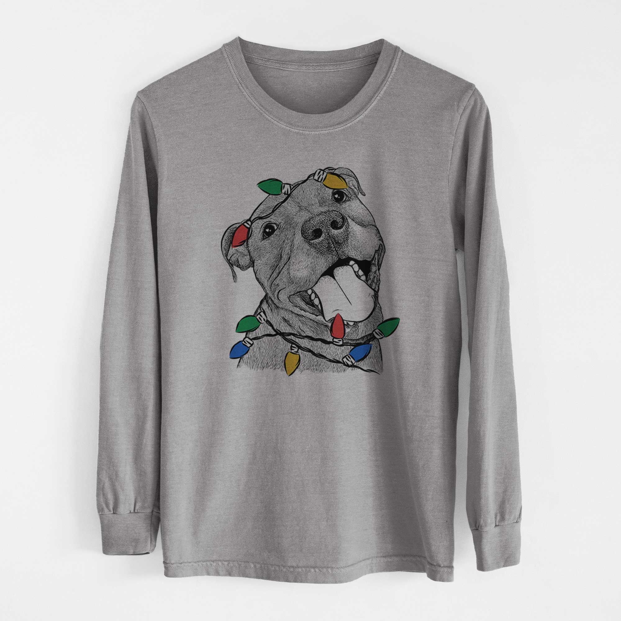 Christmas Lights Eloise the Pitbull Mix - Heavyweight 100% Cotton Long Sleeve