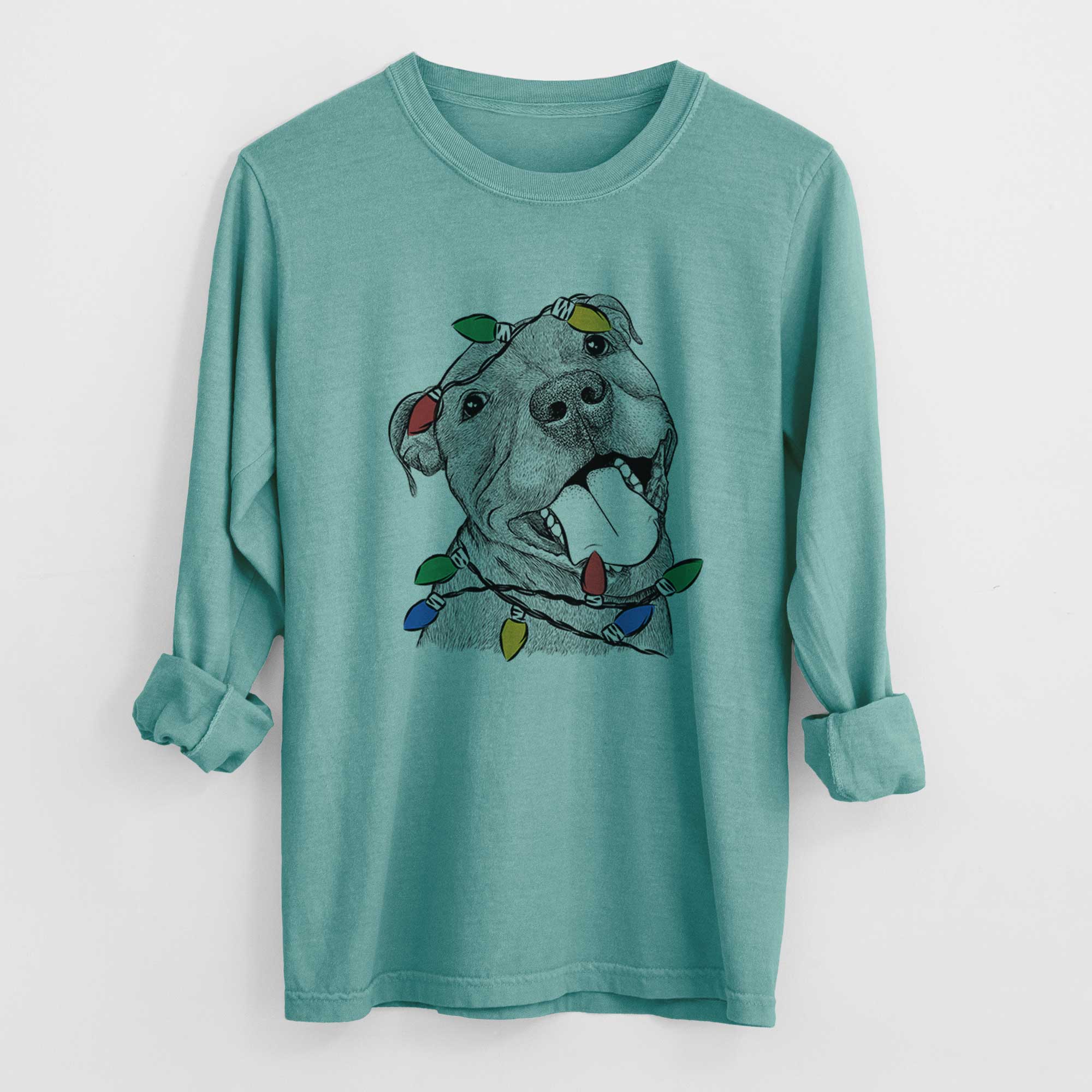 Christmas Lights Eloise the Pitbull Mix - Heavyweight 100% Cotton Long Sleeve