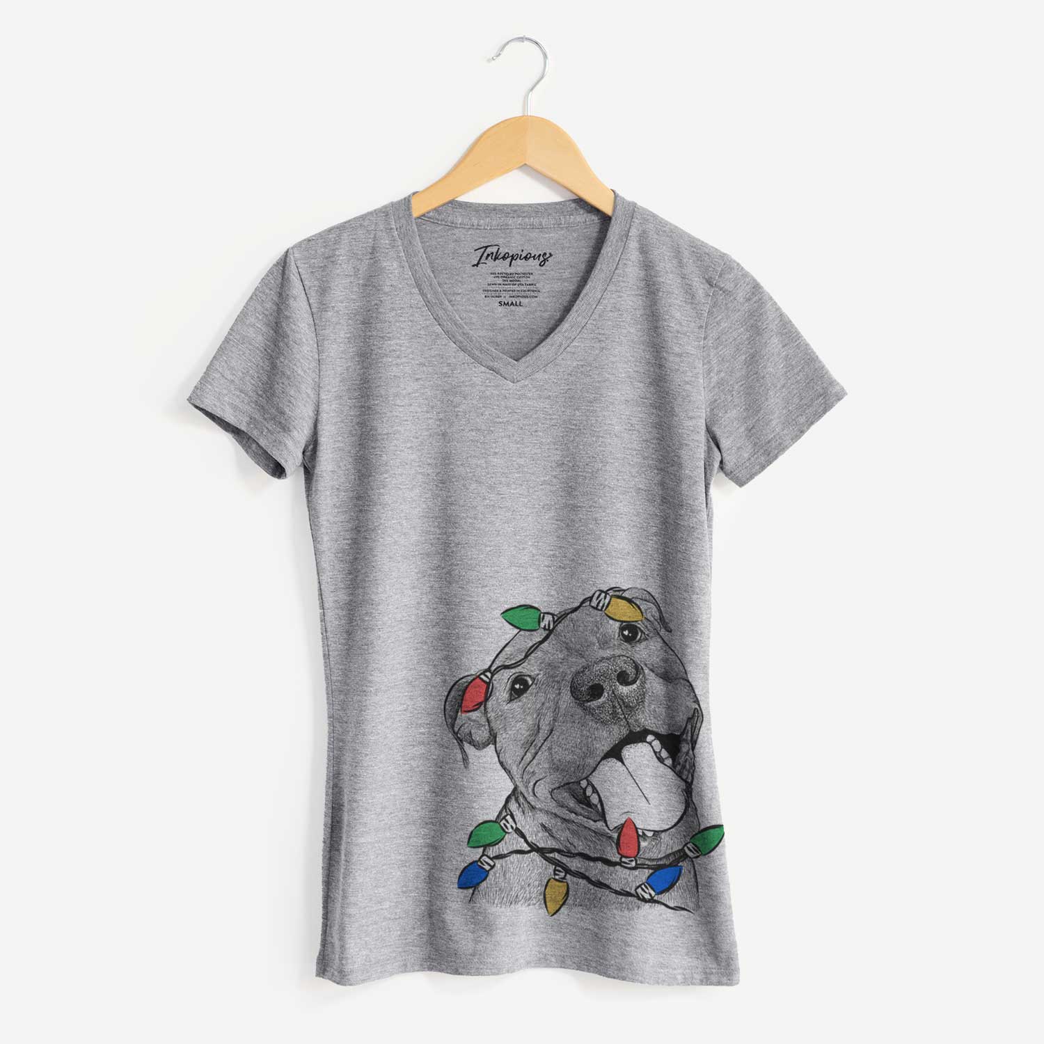 Christmas Lights Eloise the Pitbull Mix - Women's V-neck Shirt