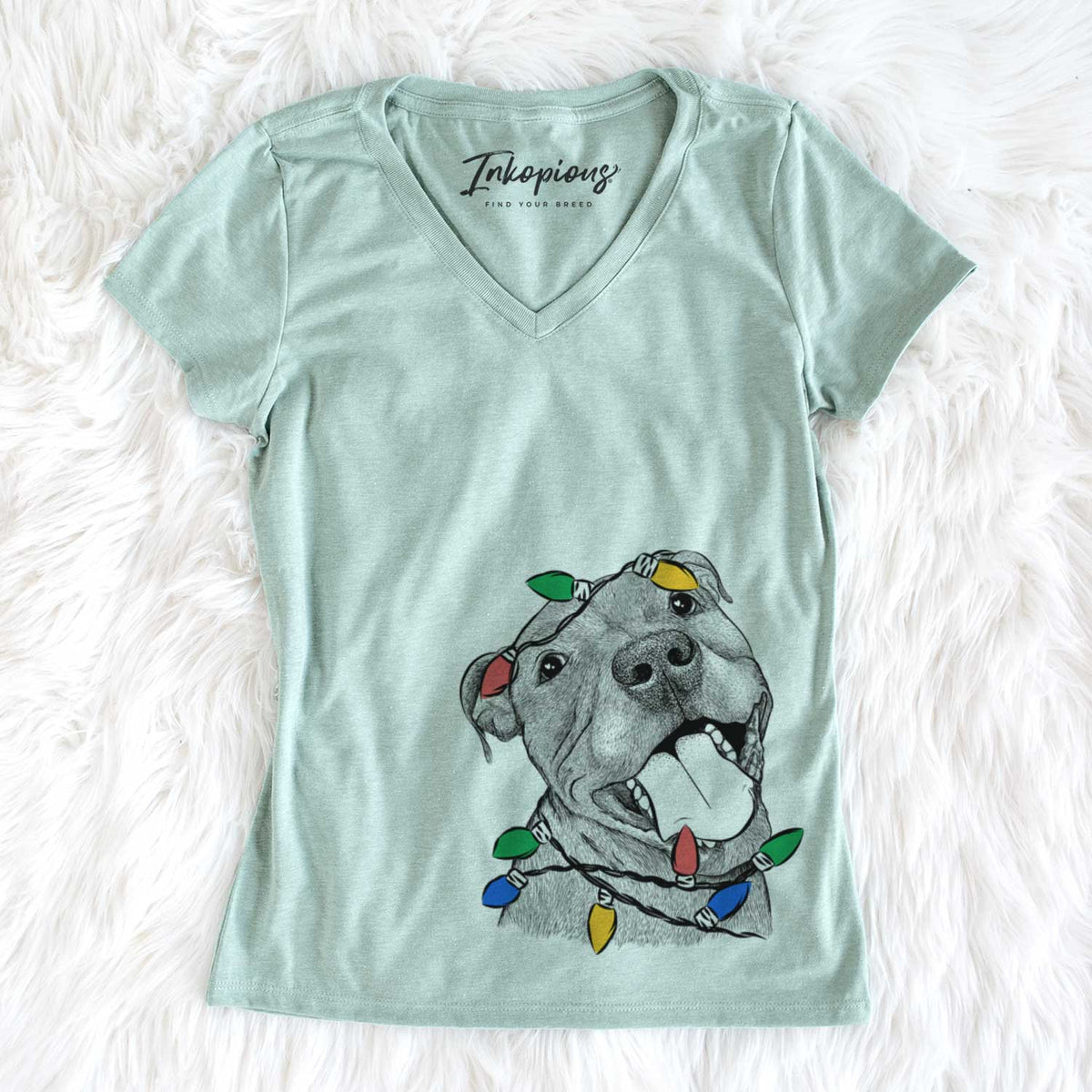 Christmas Lights Eloise the Pitbull Mix - Women&#39;s V-neck Shirt