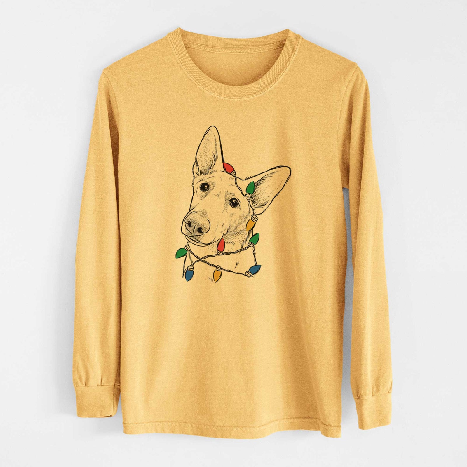 Christmas Lights Elsa the German Shepherd - Heavyweight 100% Cotton Long Sleeve