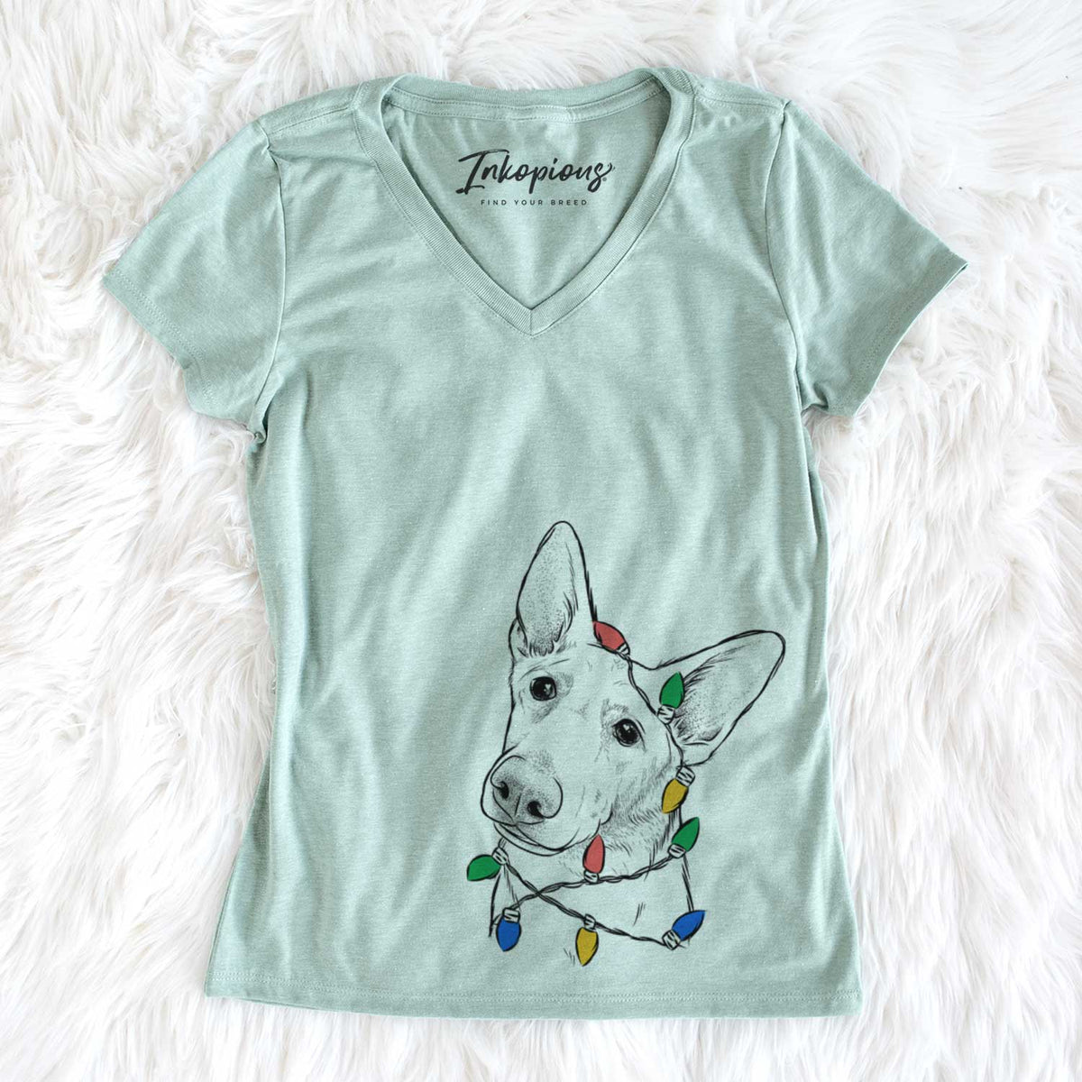 Christmas Lights Elsa the German Shepherd - Women&#39;s V-neck Shirt