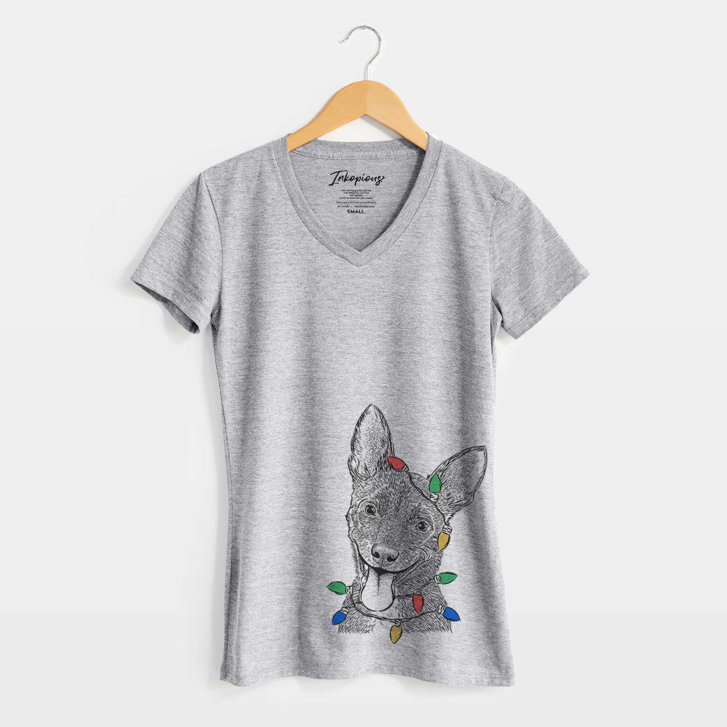 Christmas Lights Elvira the Terrier Mix - Women's V-neck Shirt