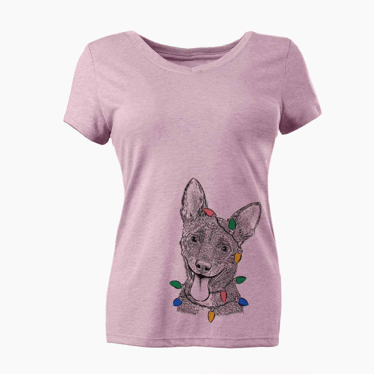 Christmas Lights Elvira the Terrier Mix - Women's V-neck Shirt