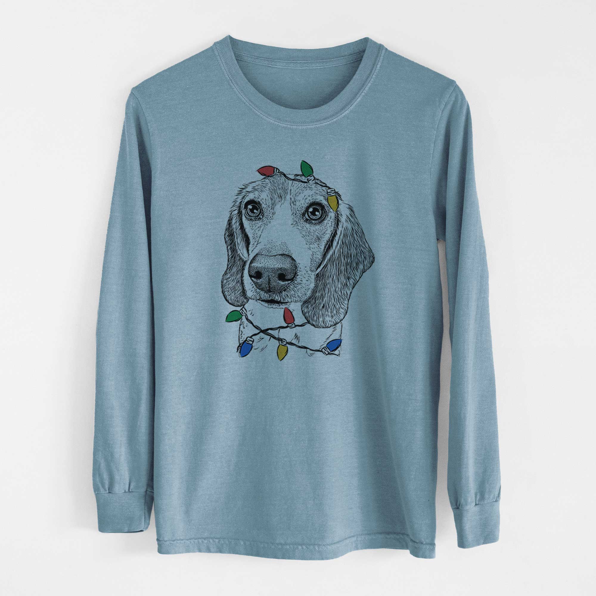 Christmas Lights Elvis the Bluetick Beagle - Heavyweight 100% Cotton Long Sleeve